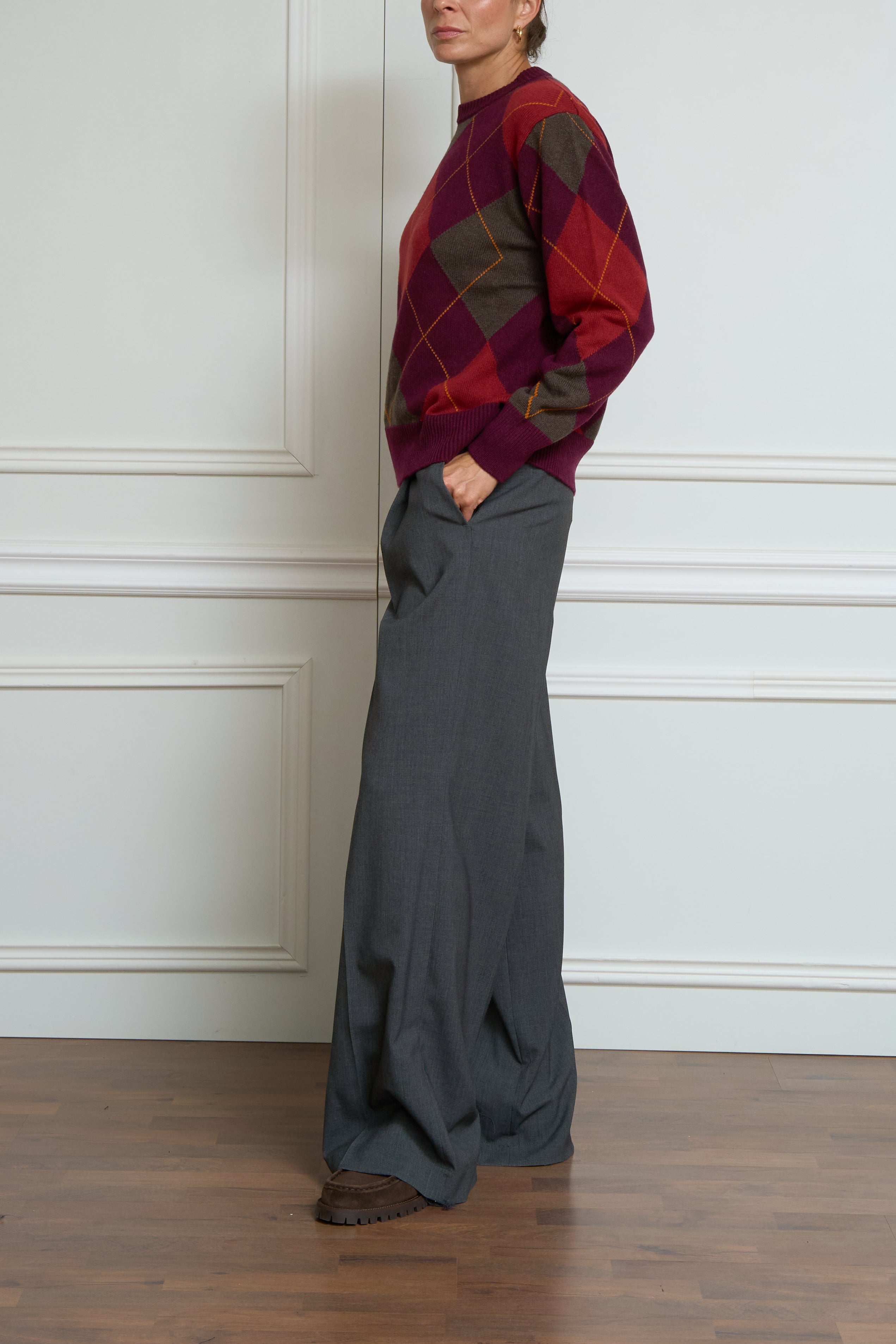 Gemusterter Kaschmirpullover in bordeaux