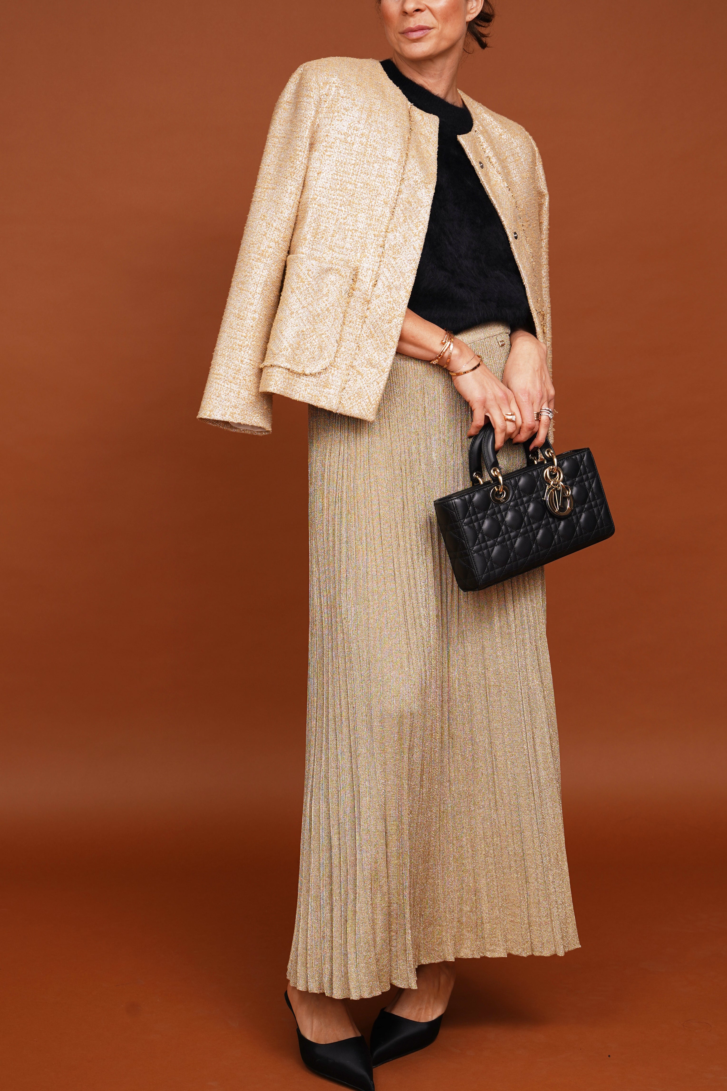 Bouclé blazer in cream/gold