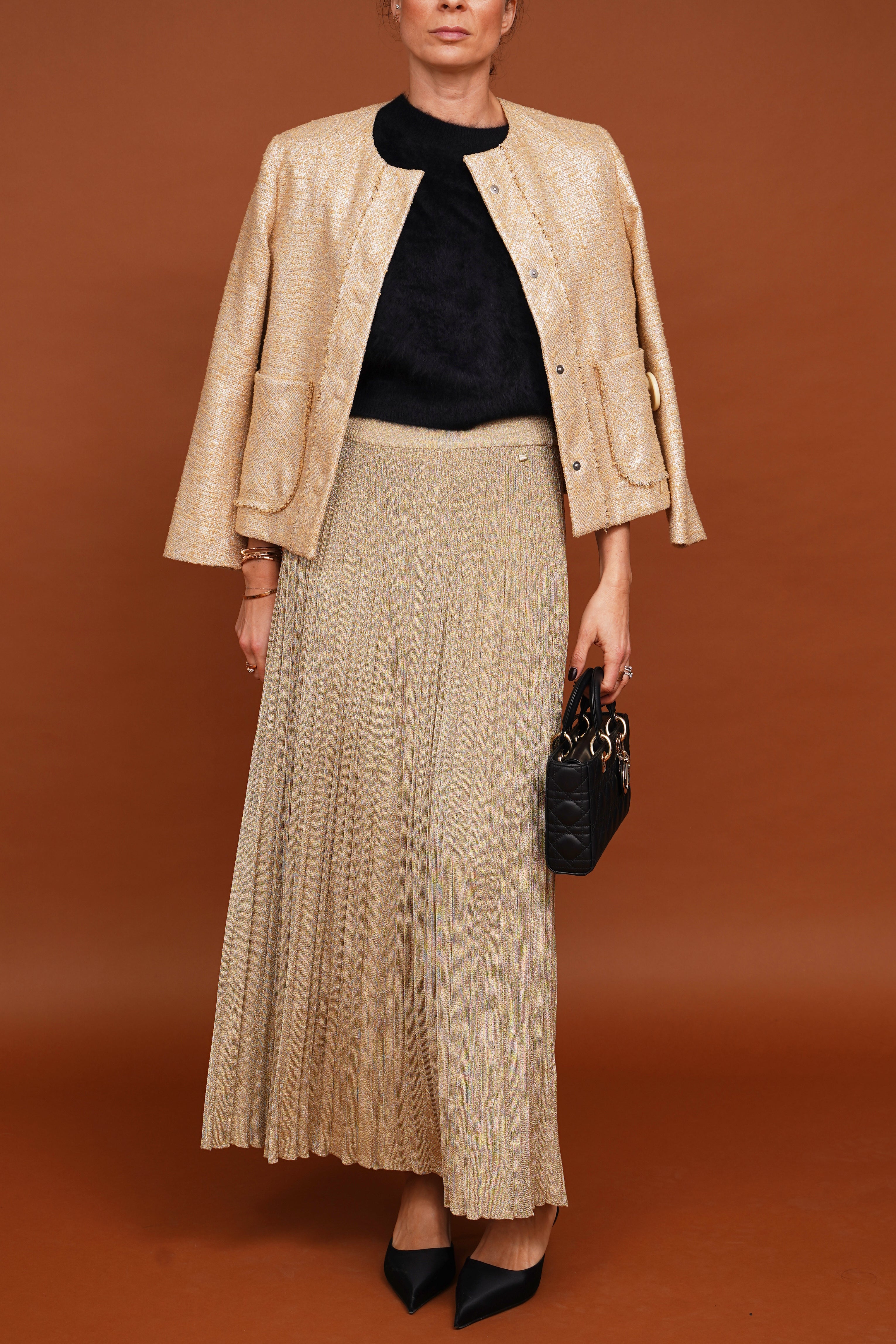 Bouclé blazer in cream/gold