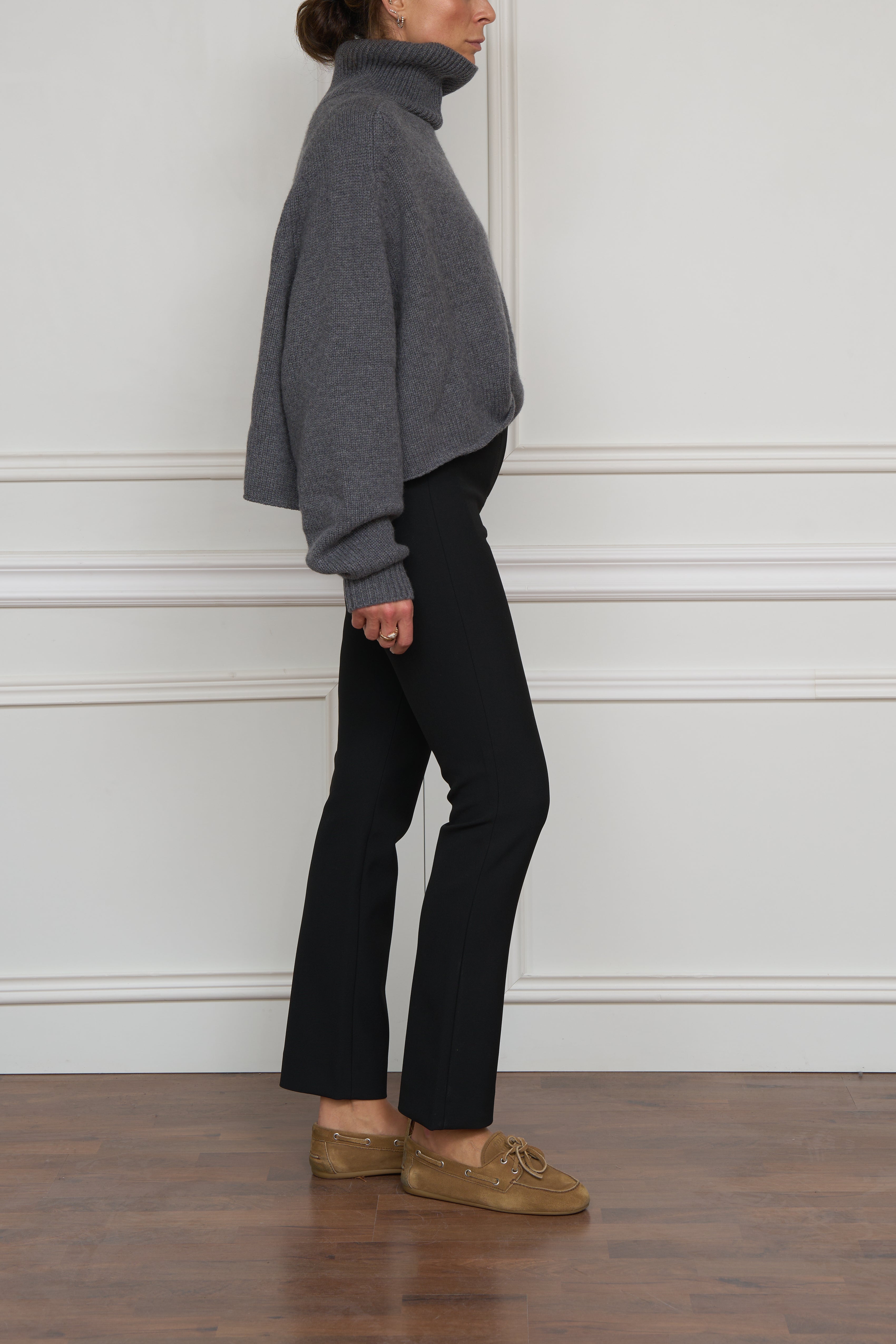 Straight trousers with button details in dark blue