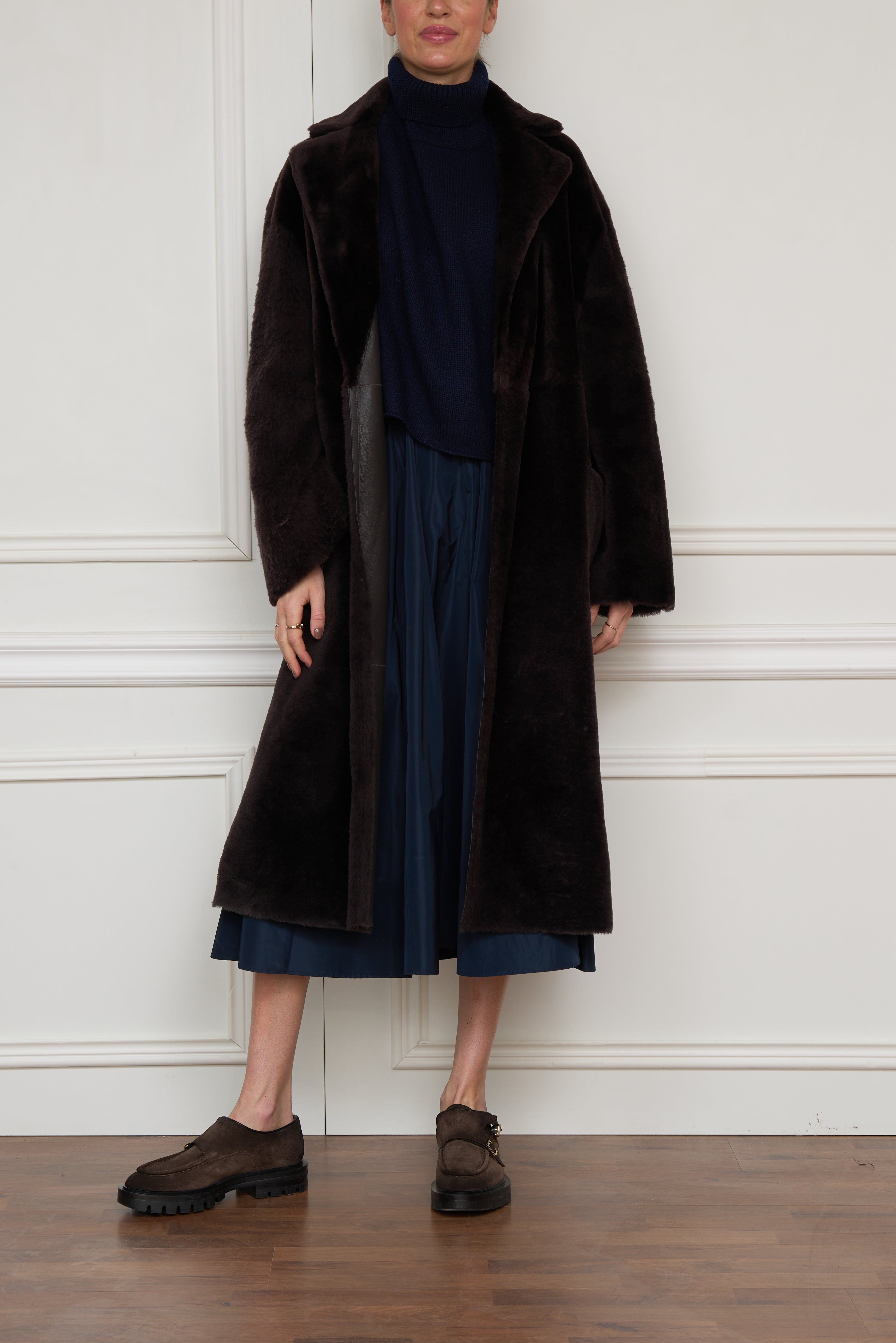 Wendemantel aus Lammfell und Leder