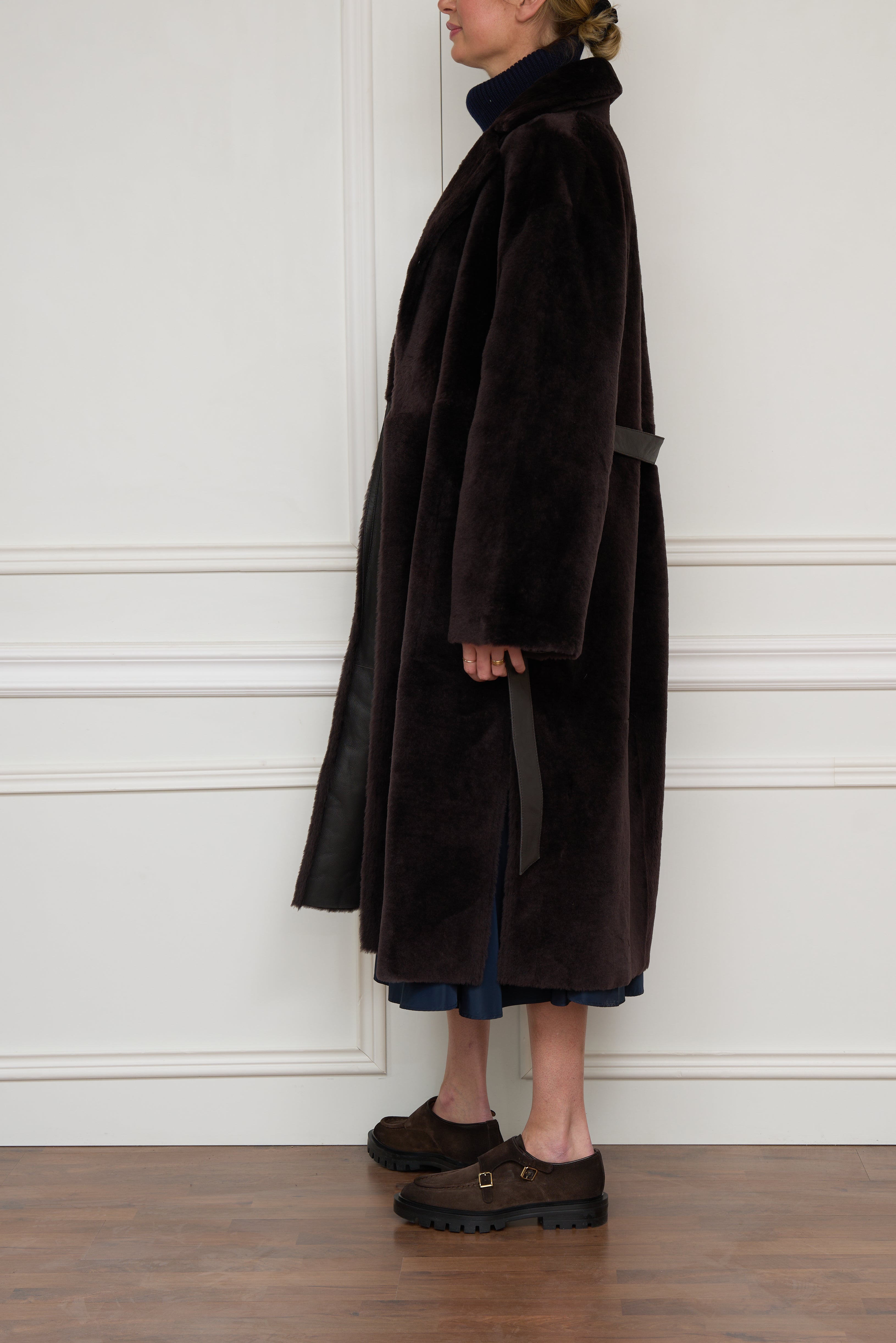 Wendemantel aus Lammfell und Leder