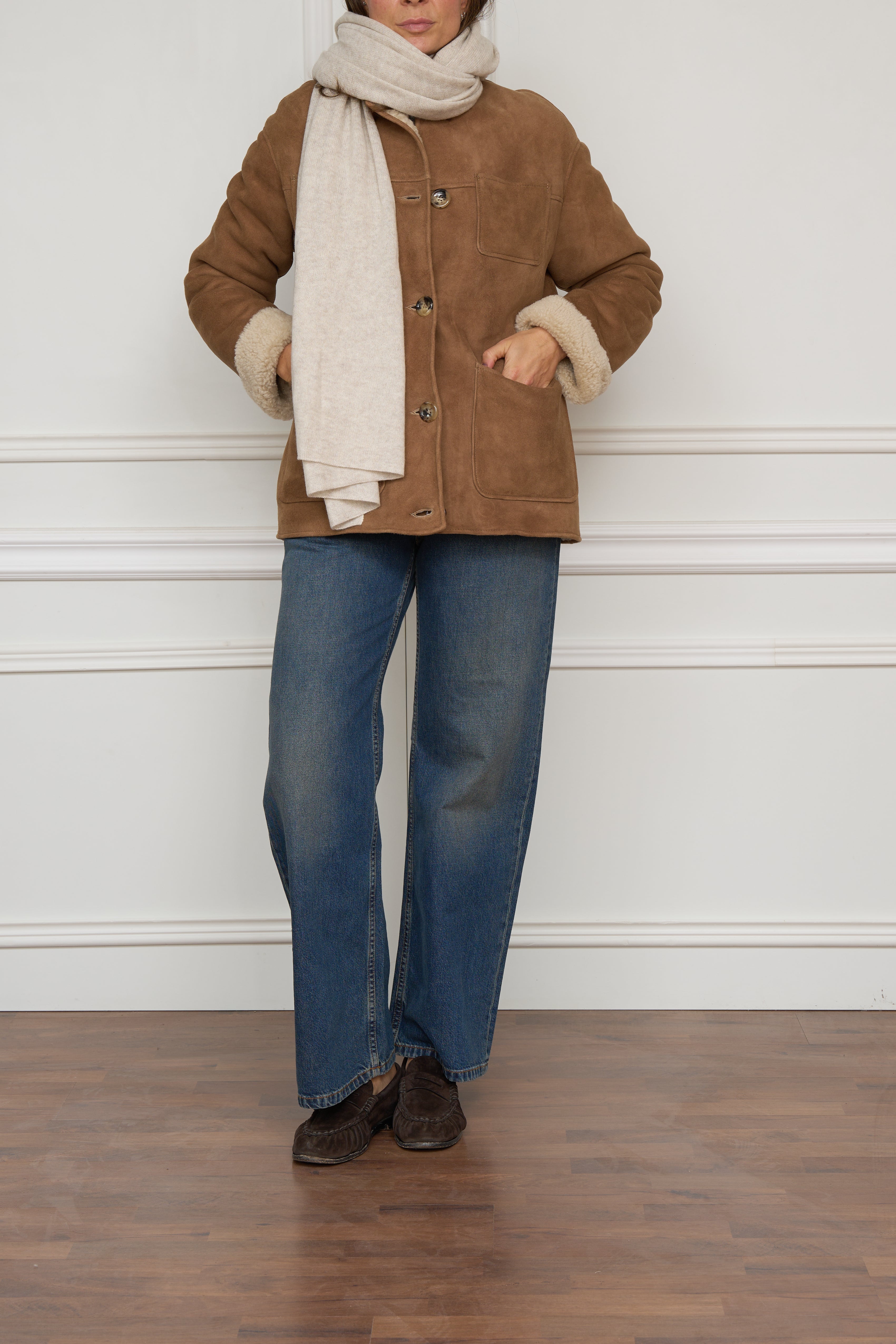 Lammfelljacke in beige