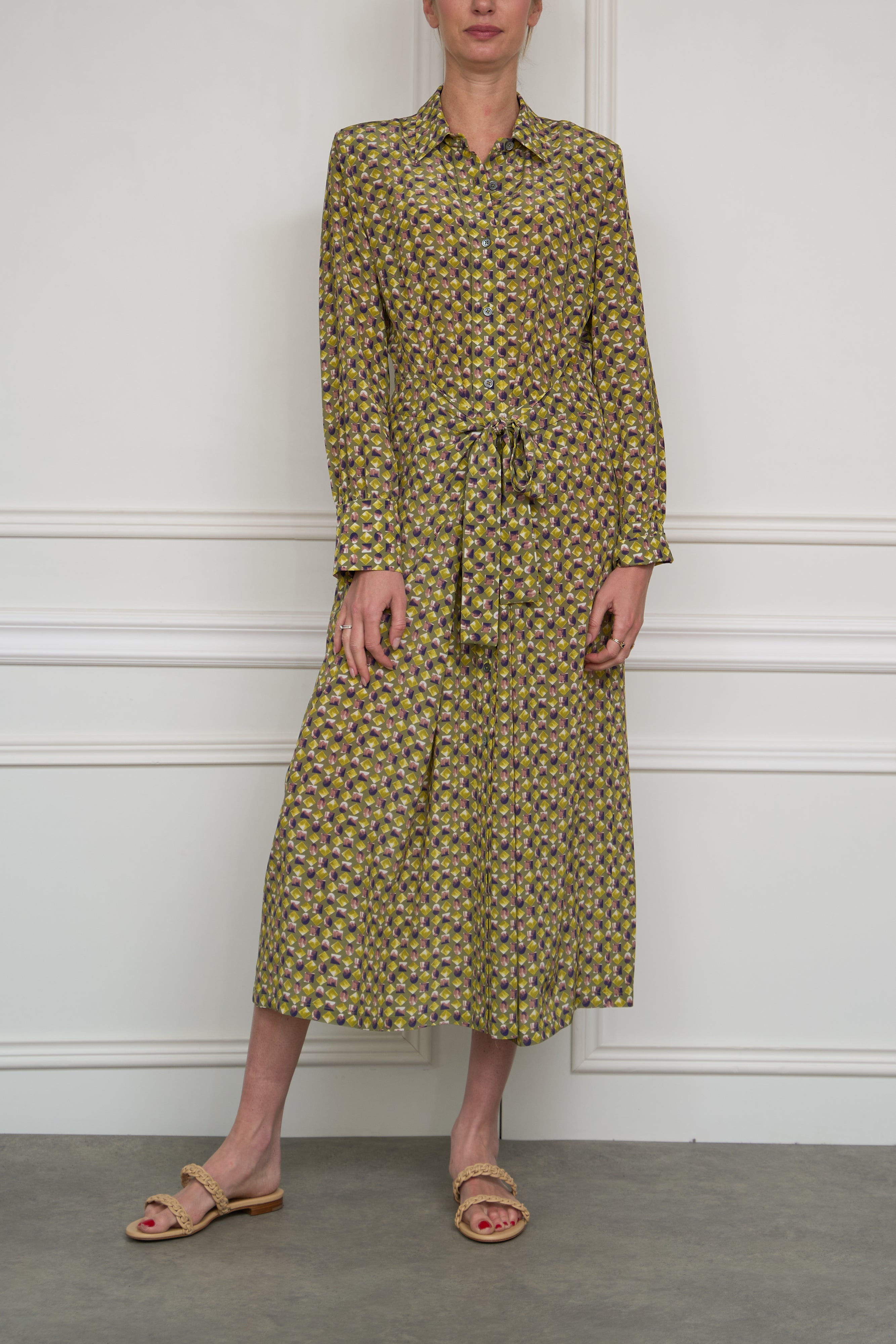 Midi dress with tie tail in yellow