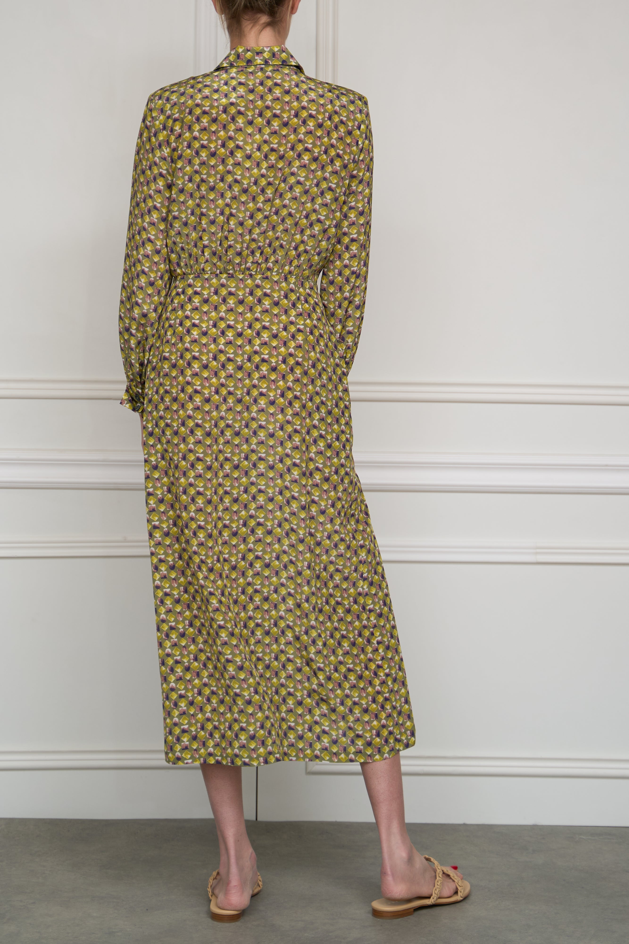 Midi dress with tie tail in yellow