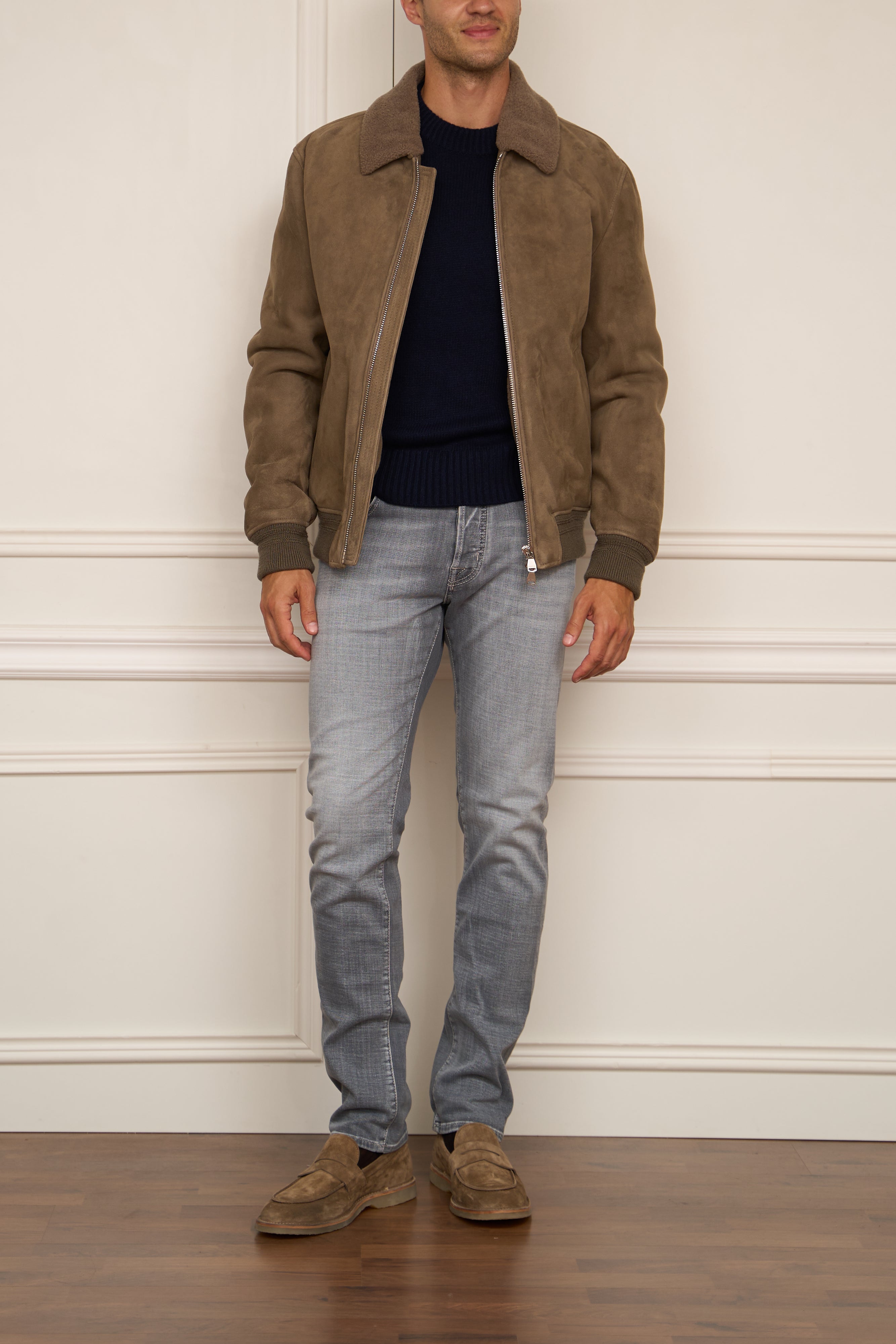 Leather blouson in khaki
