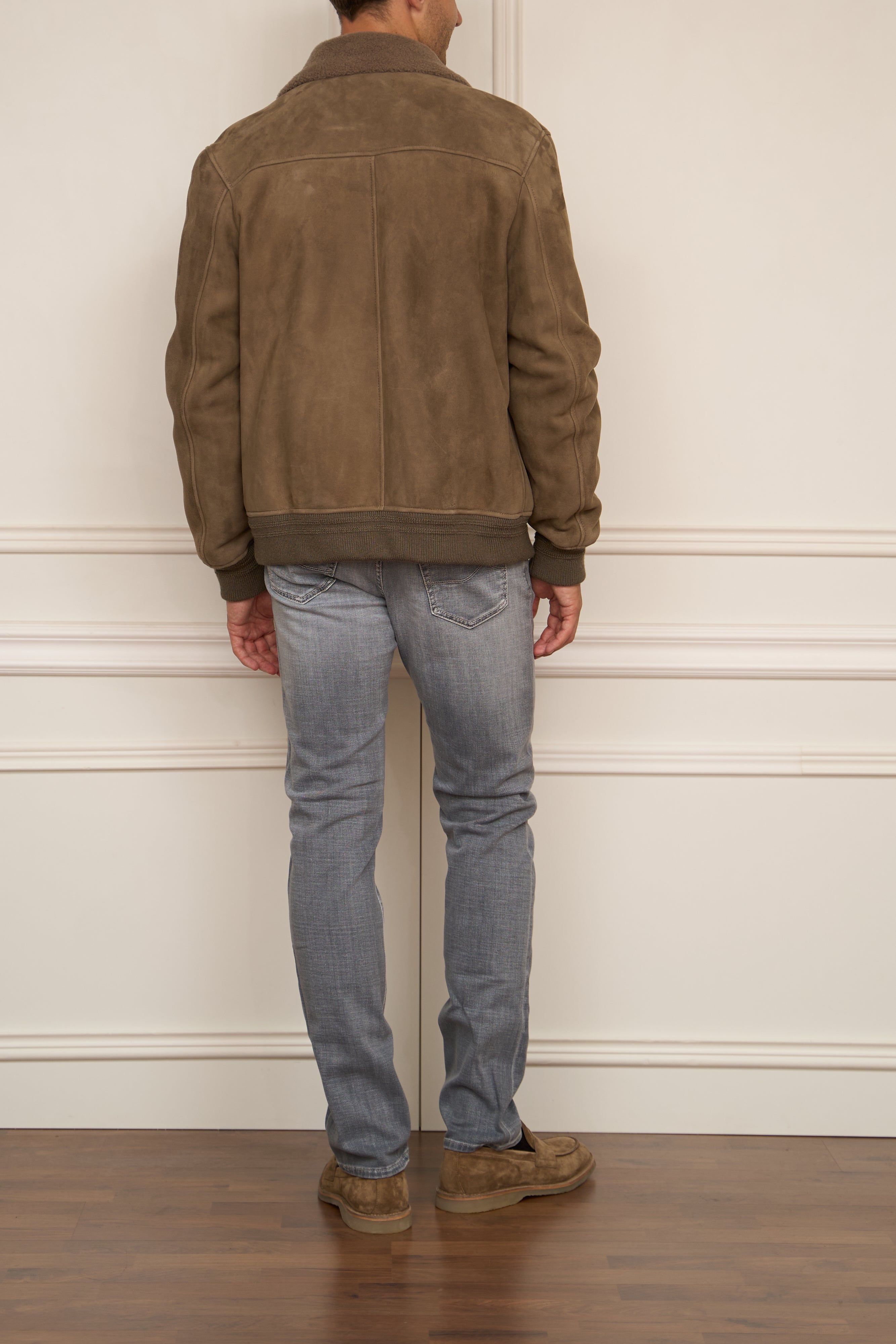 Leather blouson in khaki