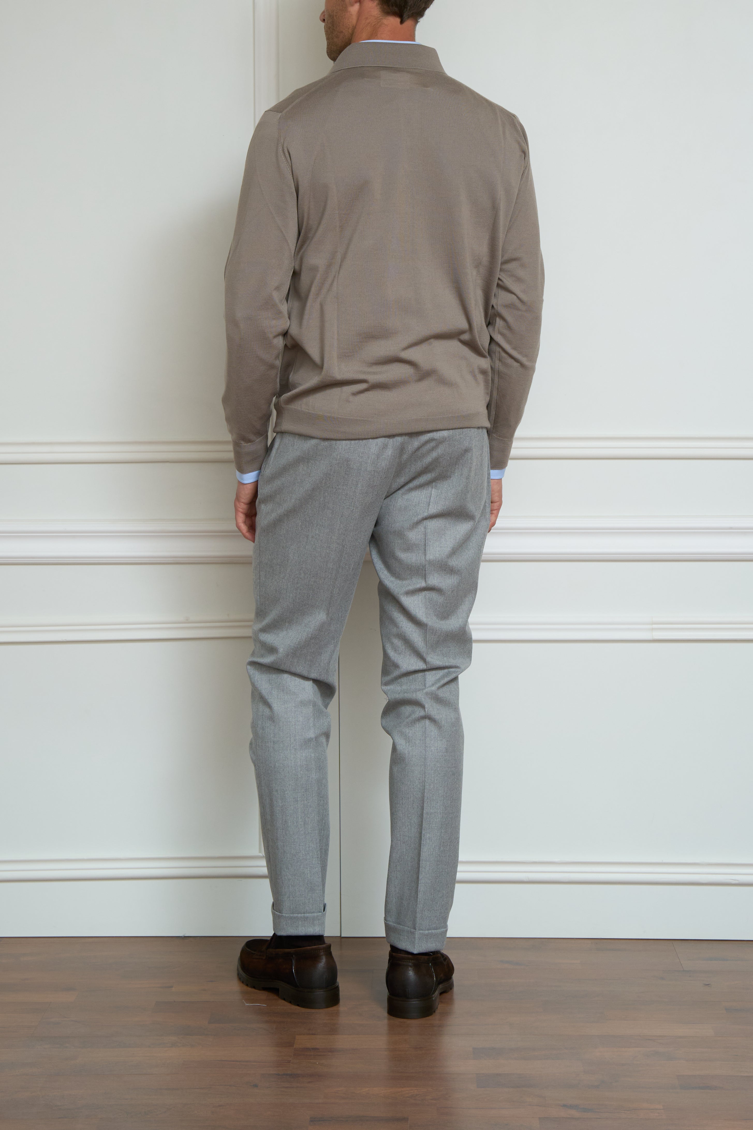 Long-sleeve polo in taupe