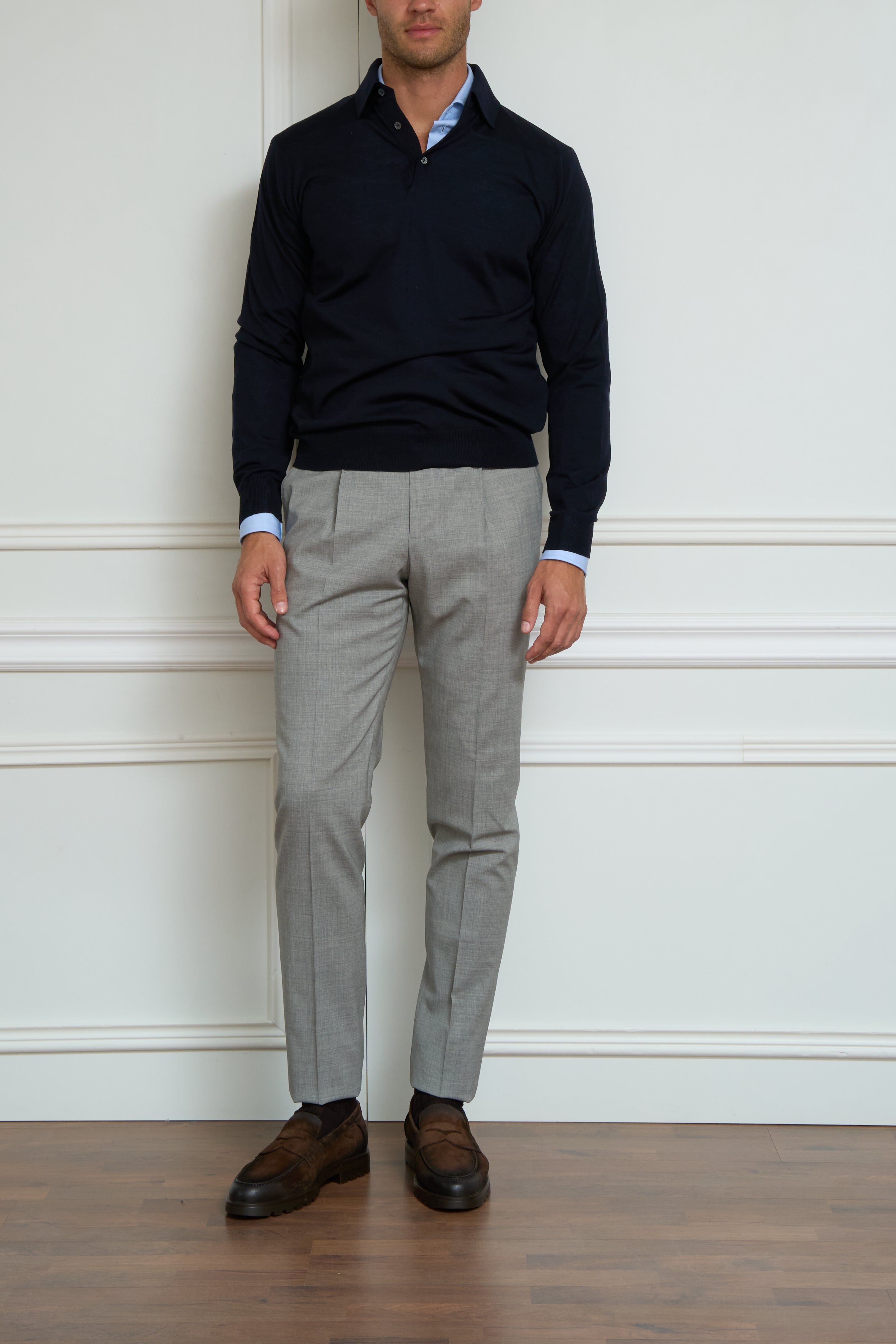 Langarm Polo in marine