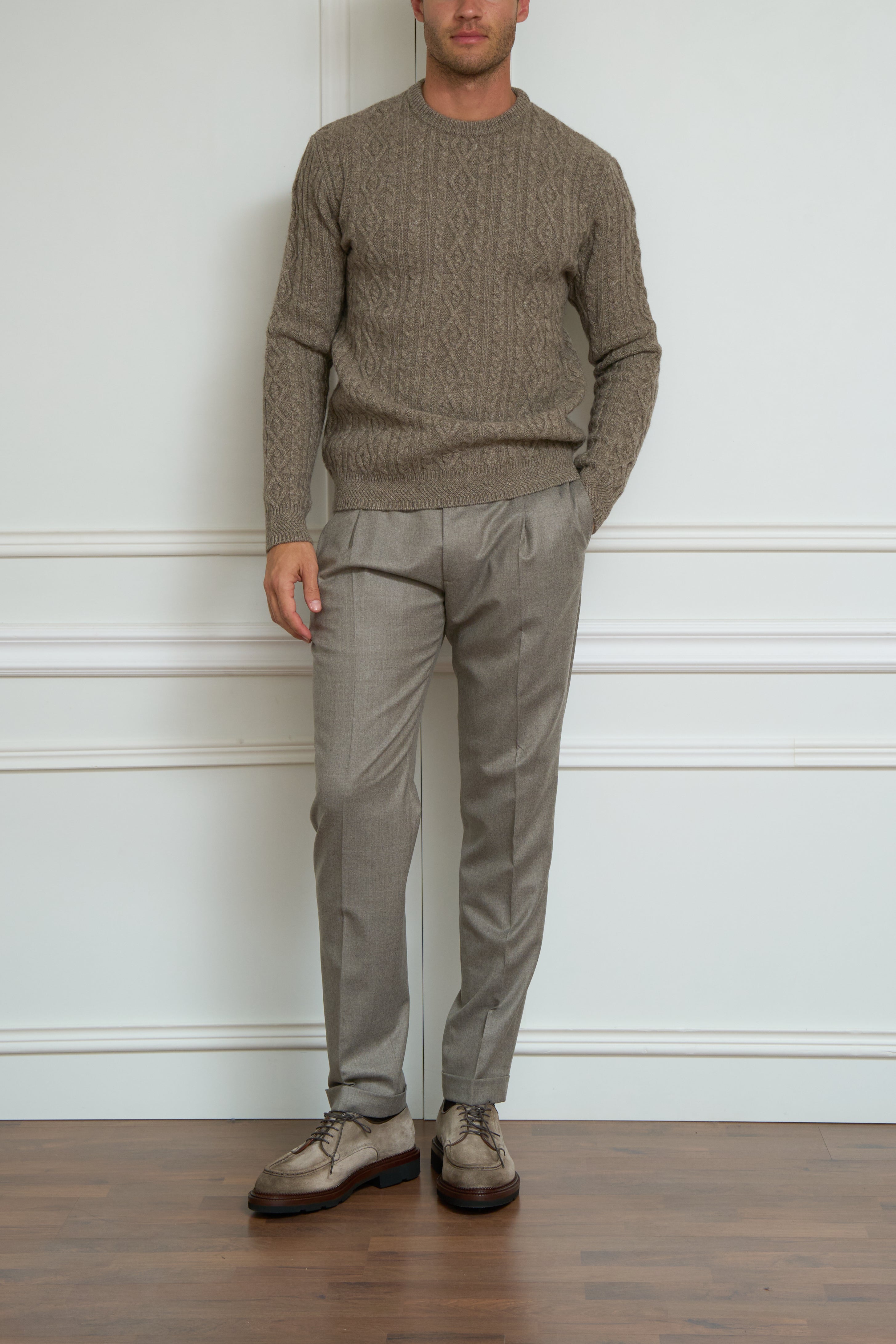 Taupe cable knit sweater