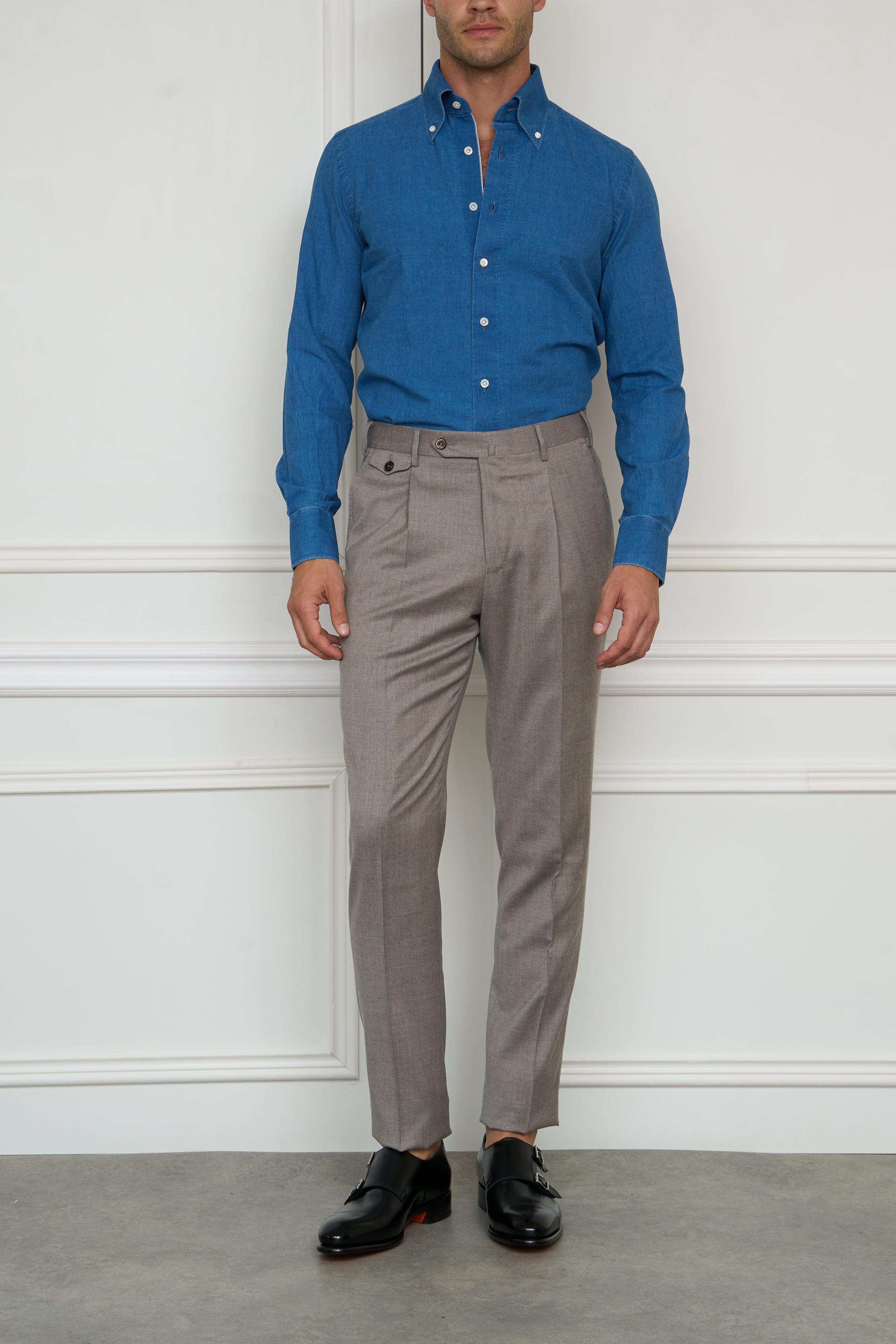Flannel pants in beige