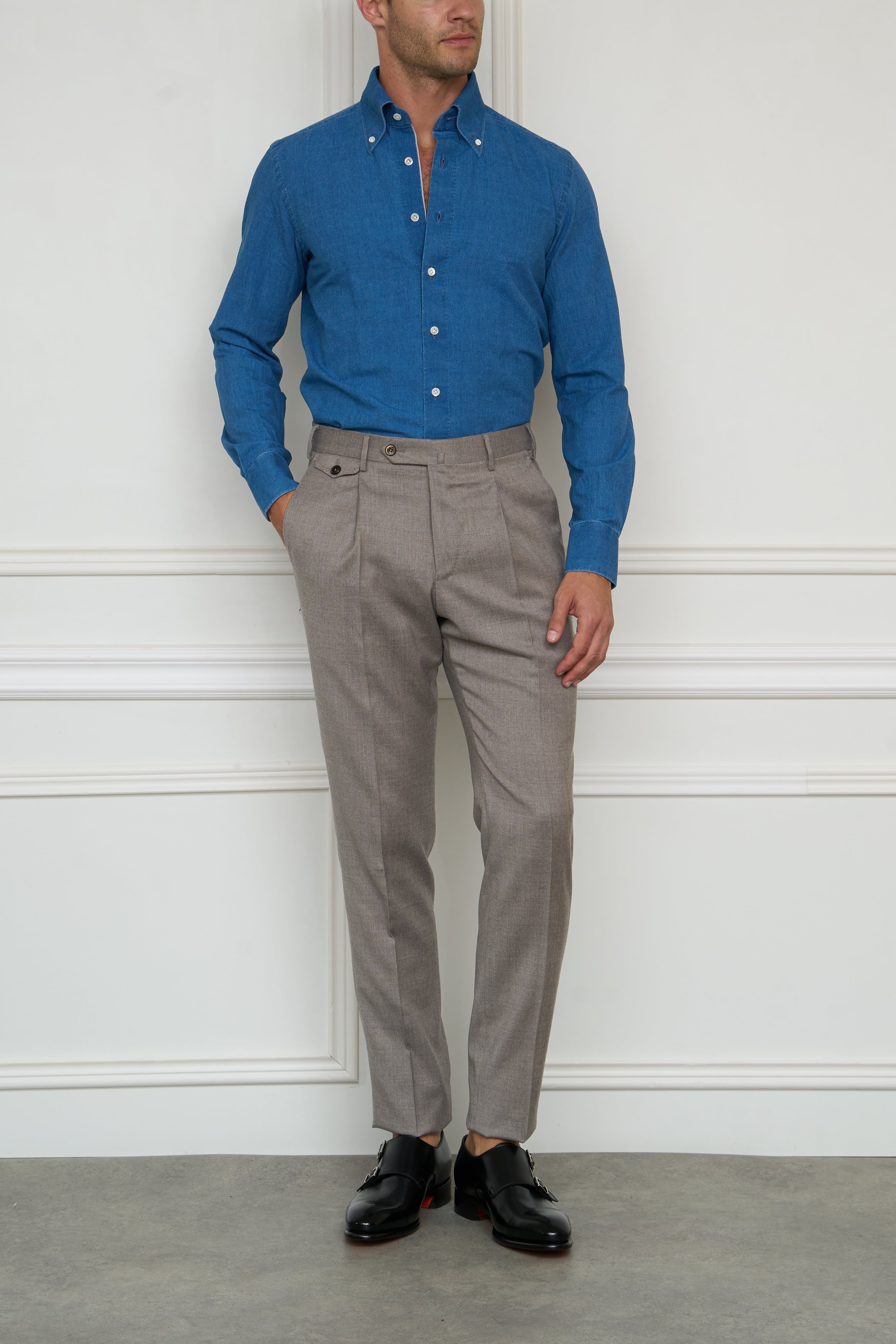 Flannel pants in beige