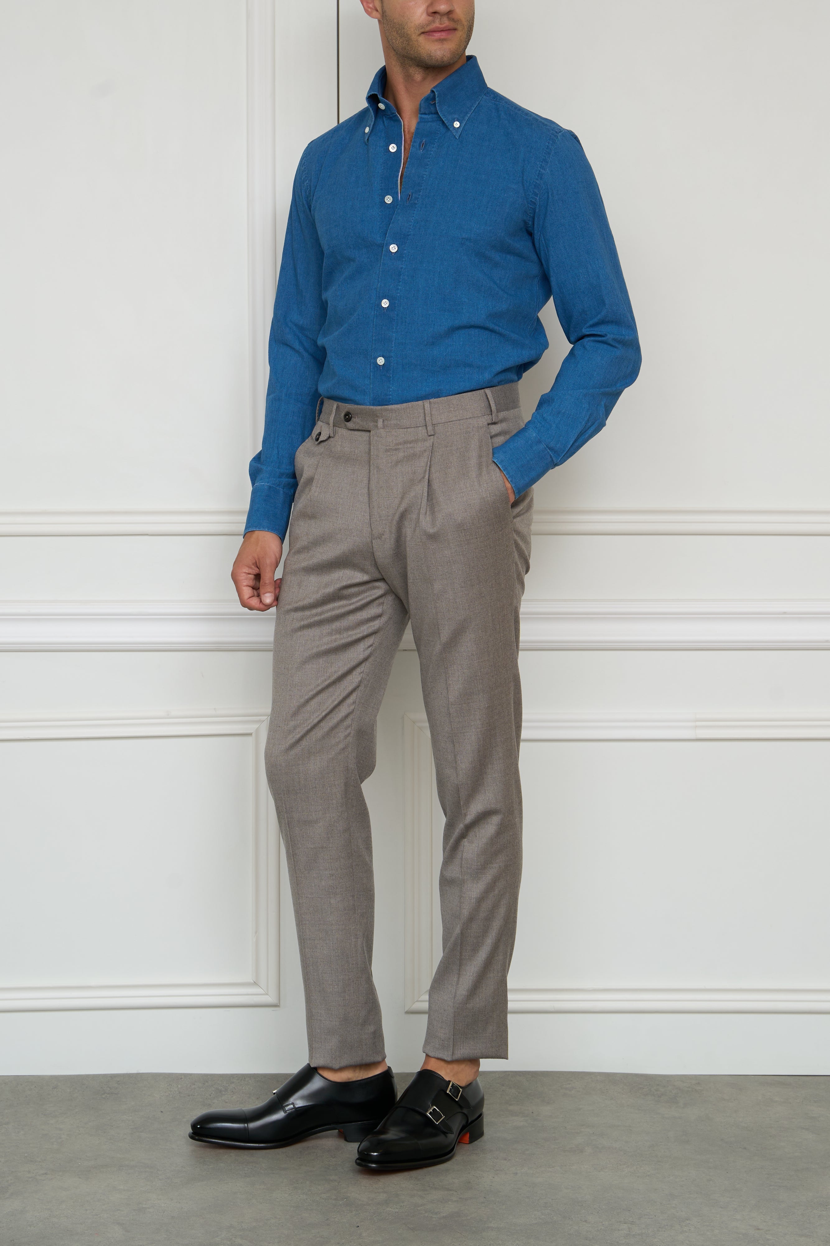 Flannel pants in beige