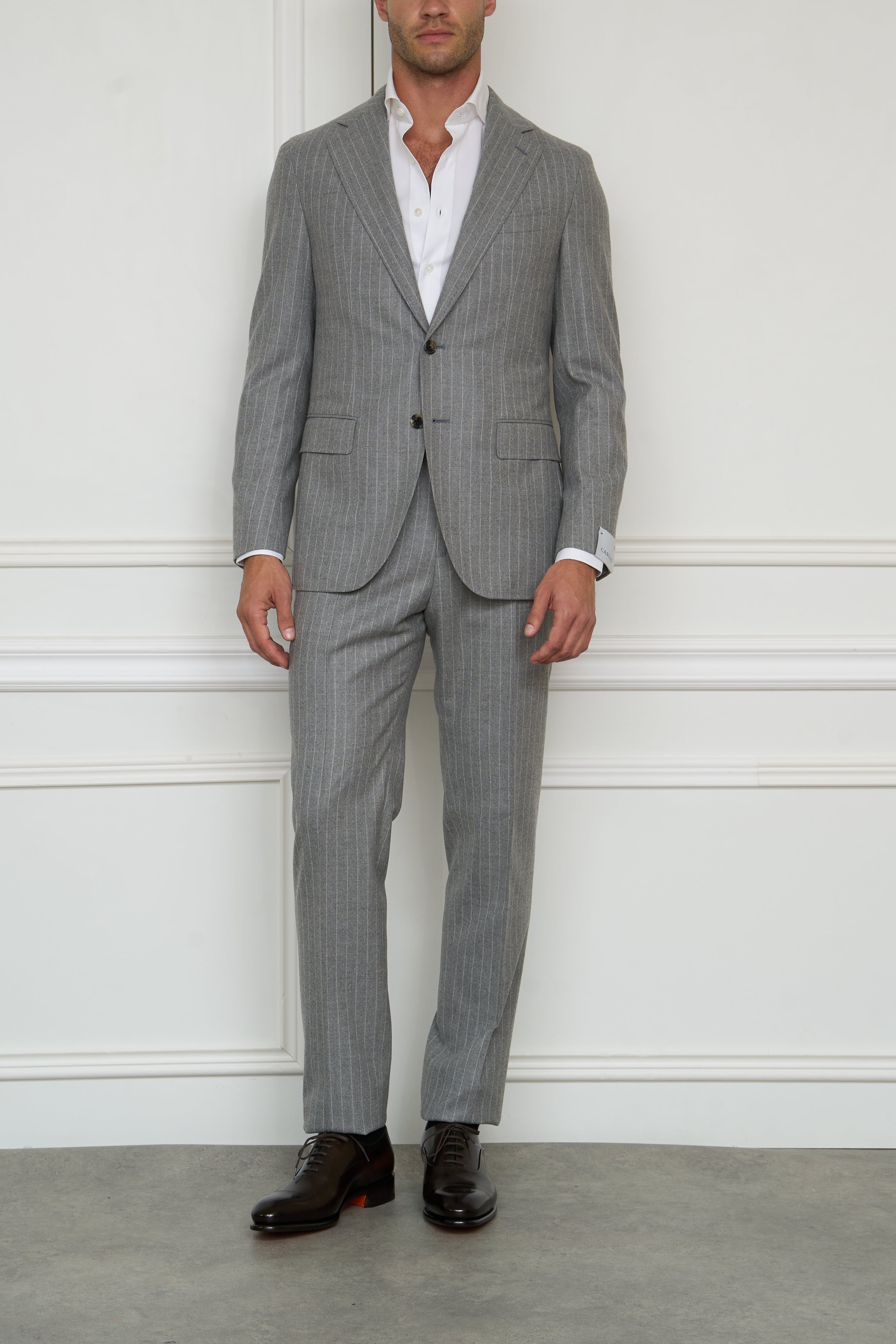 Suit in grey with chalk stripes