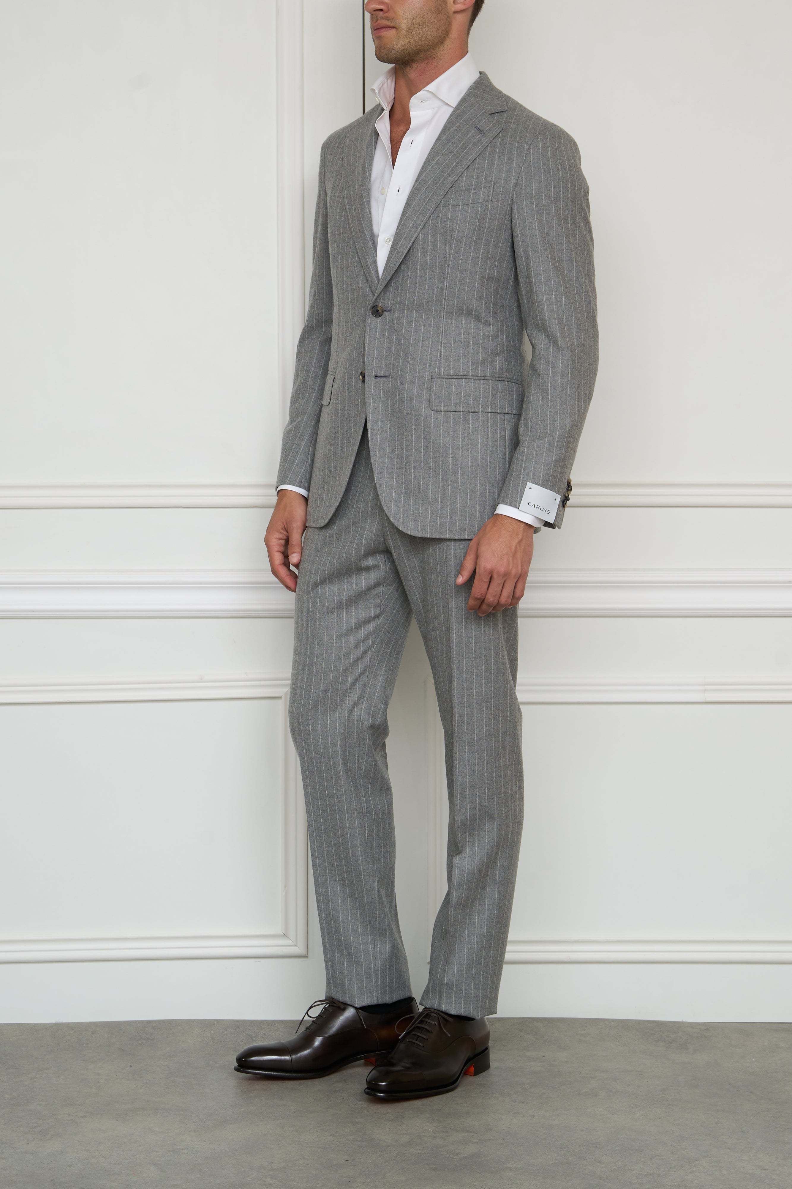 Suit in grey with chalk stripes