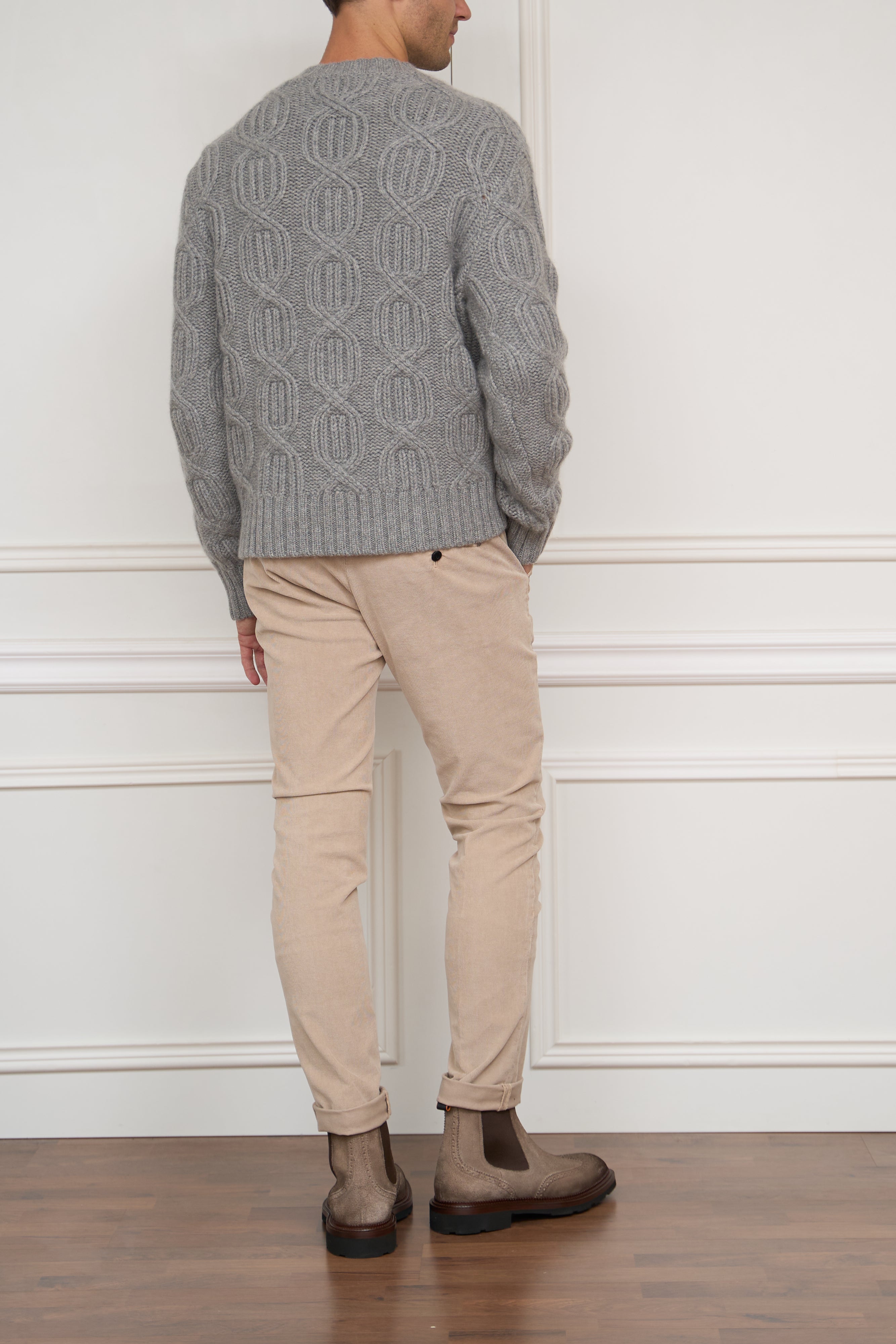 Kaschmir Zopf-Pullover in grau