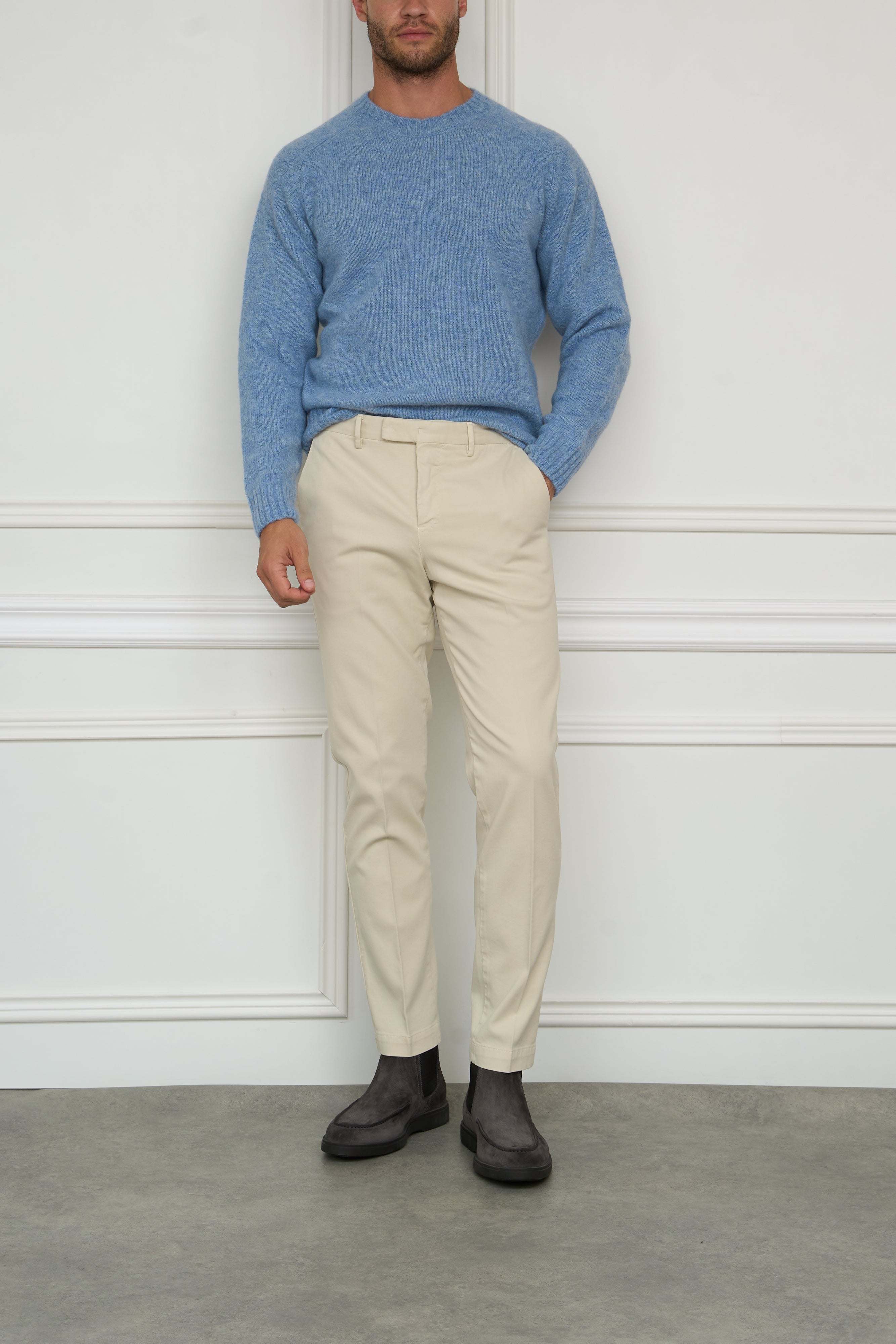 Cotton-cashmere trousers in cream