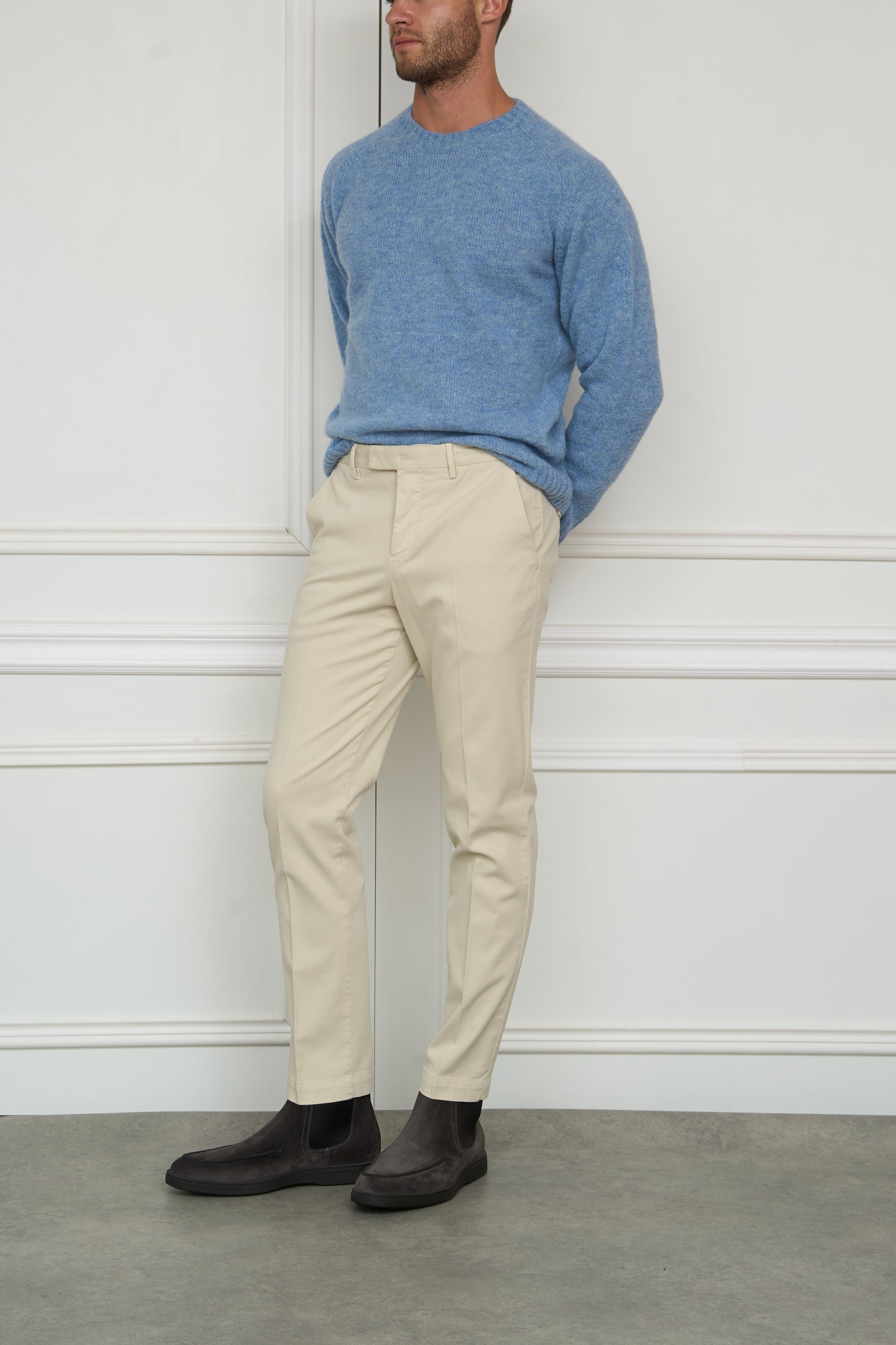 Cotton-cashmere trousers in cream