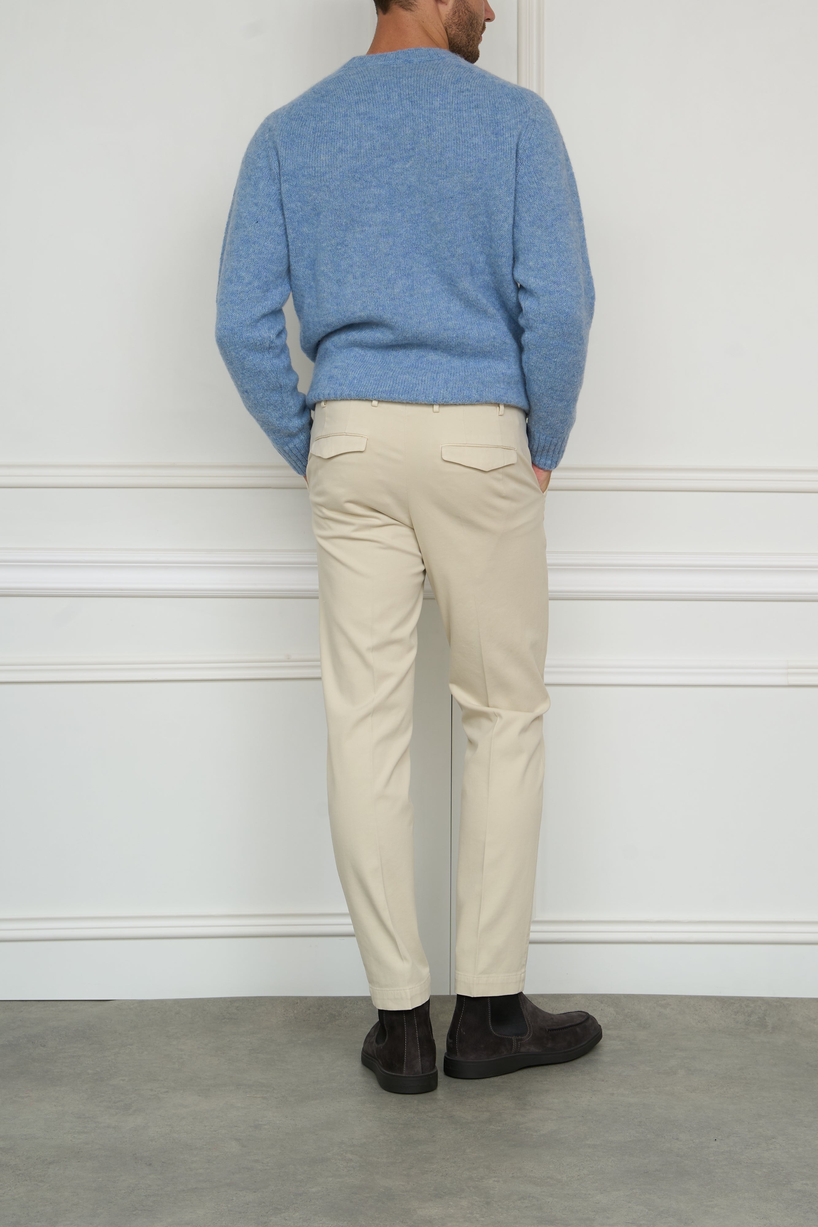Cotton-cashmere trousers in cream