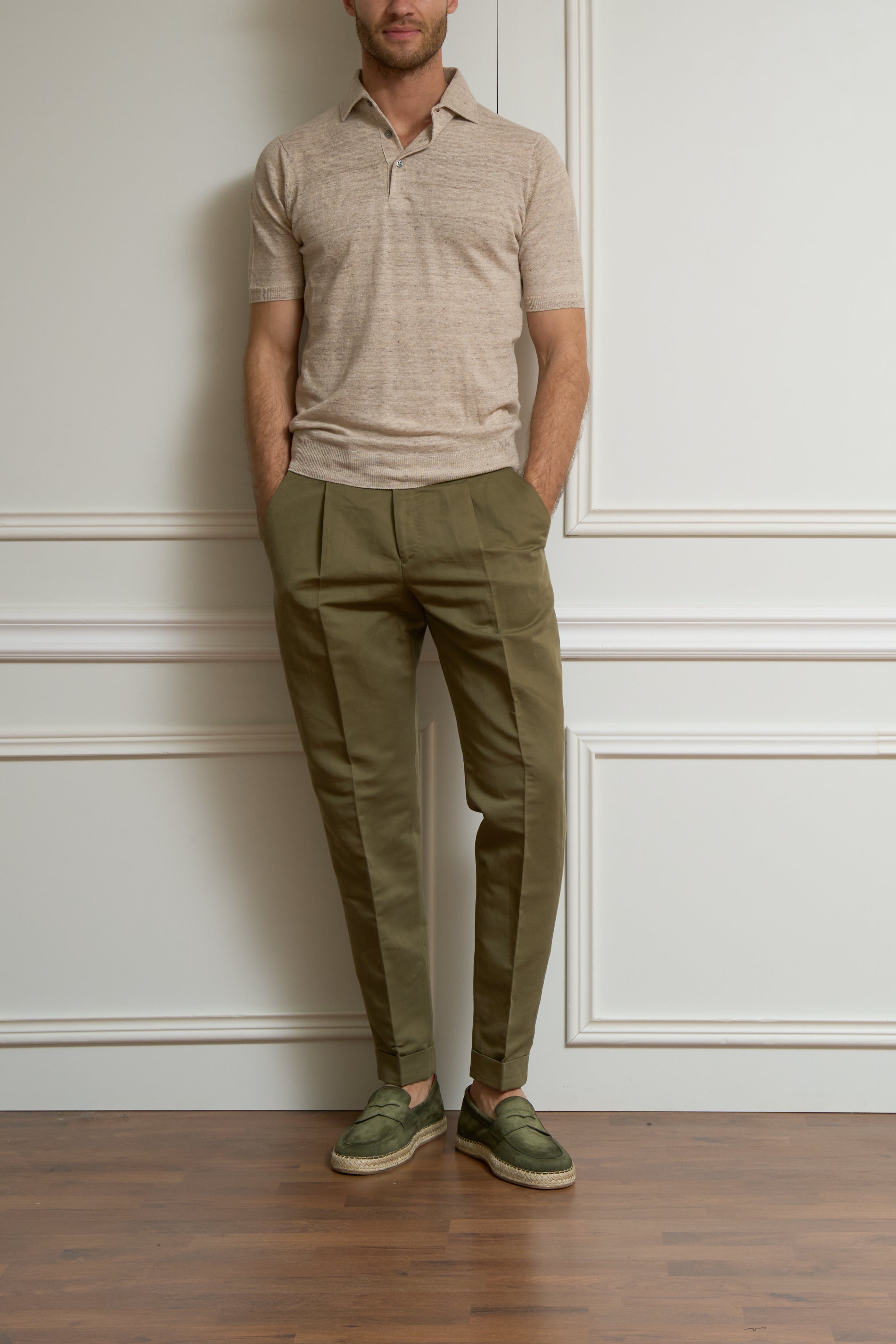 Leinen Polo in beige