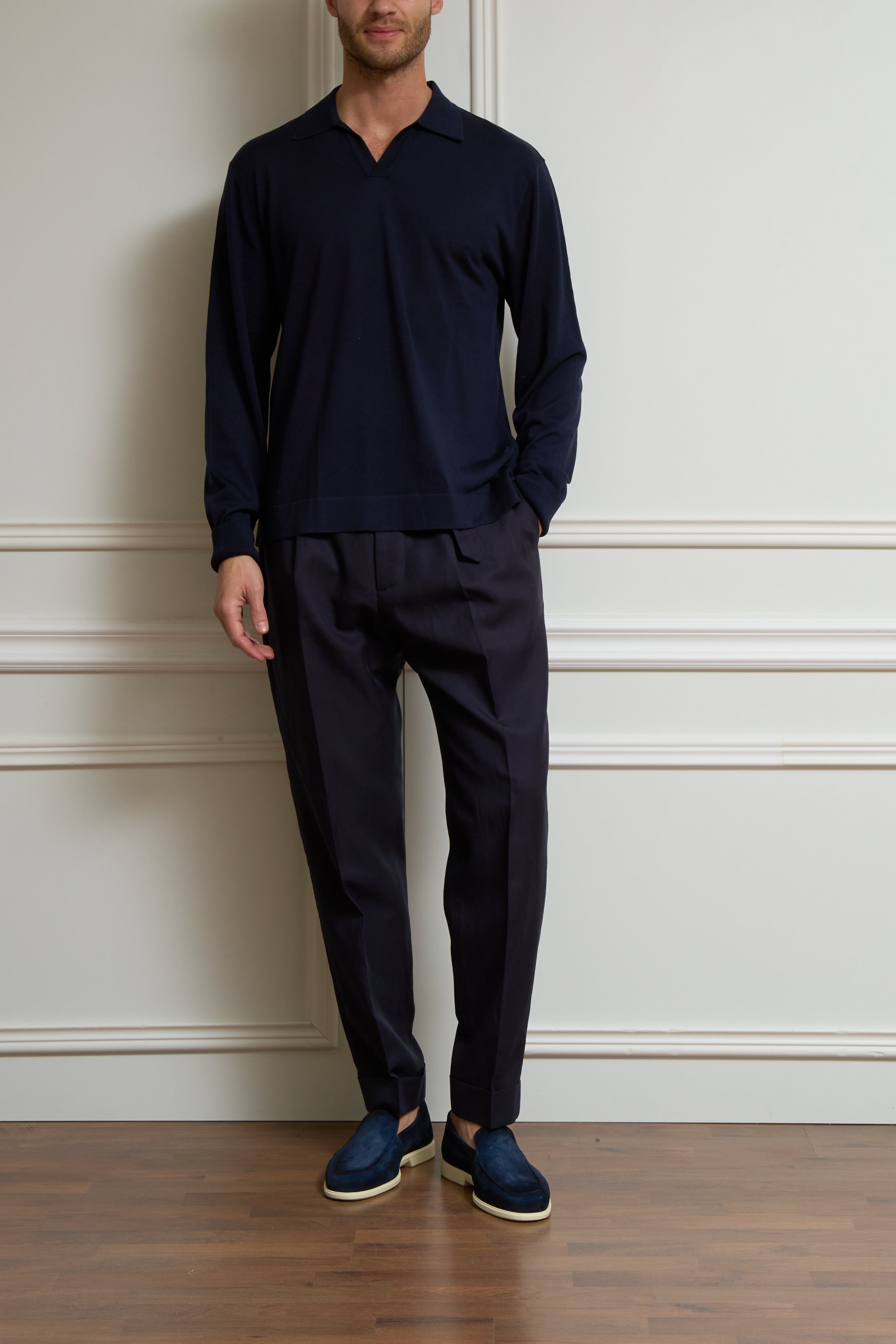 Langarm Polo in navy