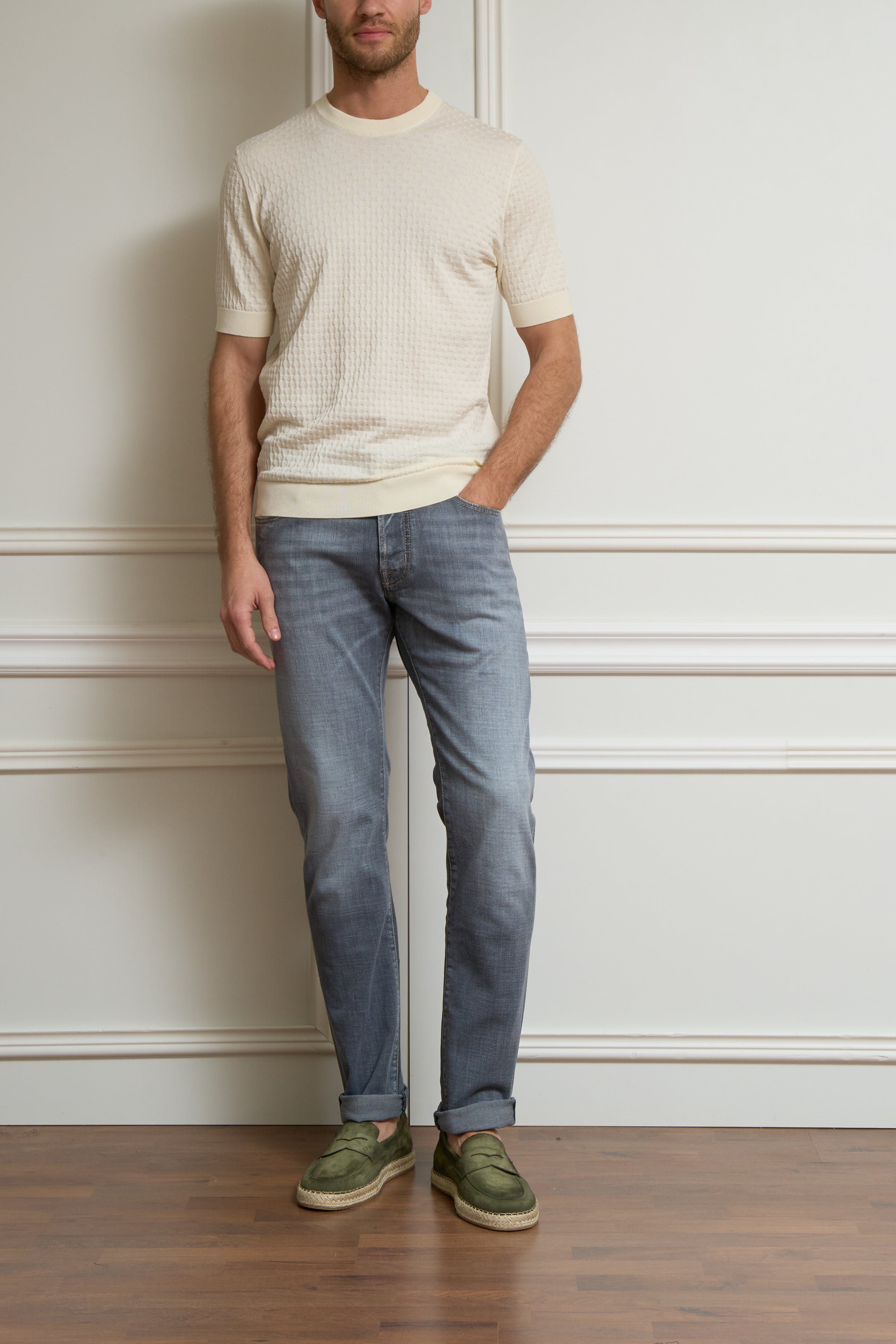 T-Shirt mit Struktur in creme