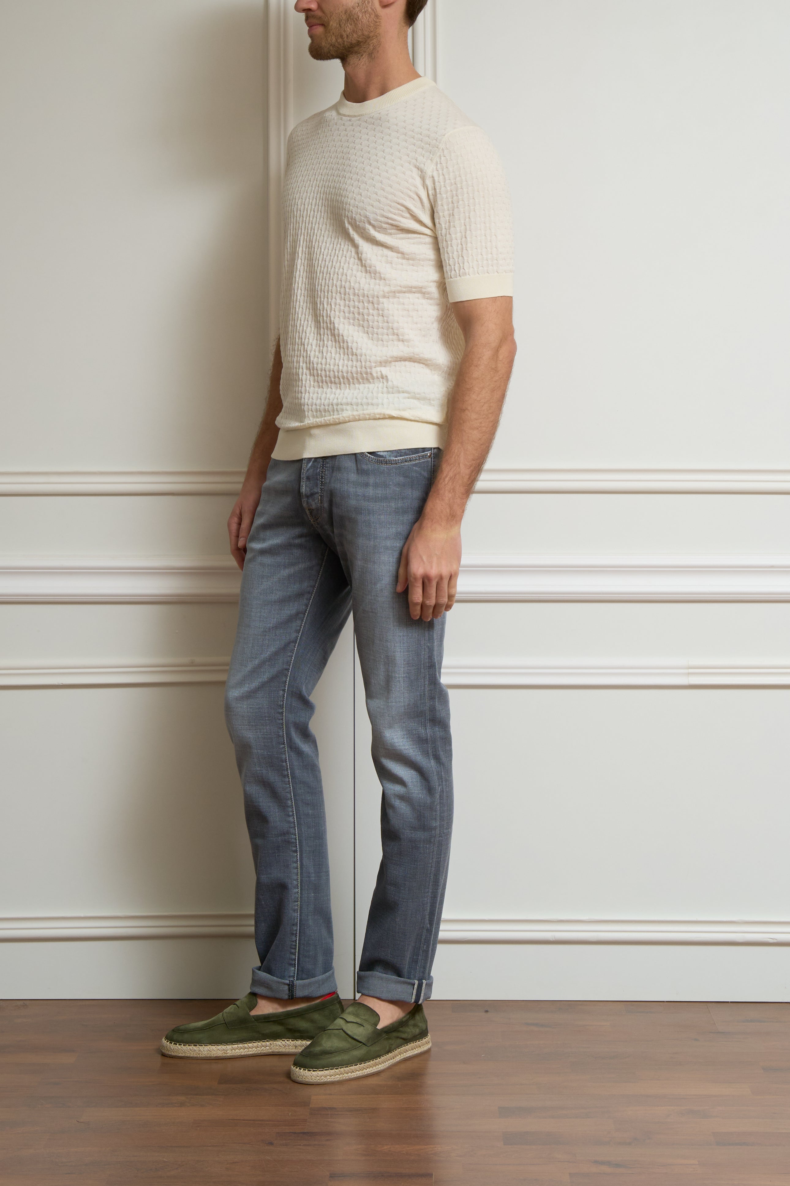 T-Shirt mit Struktur in creme