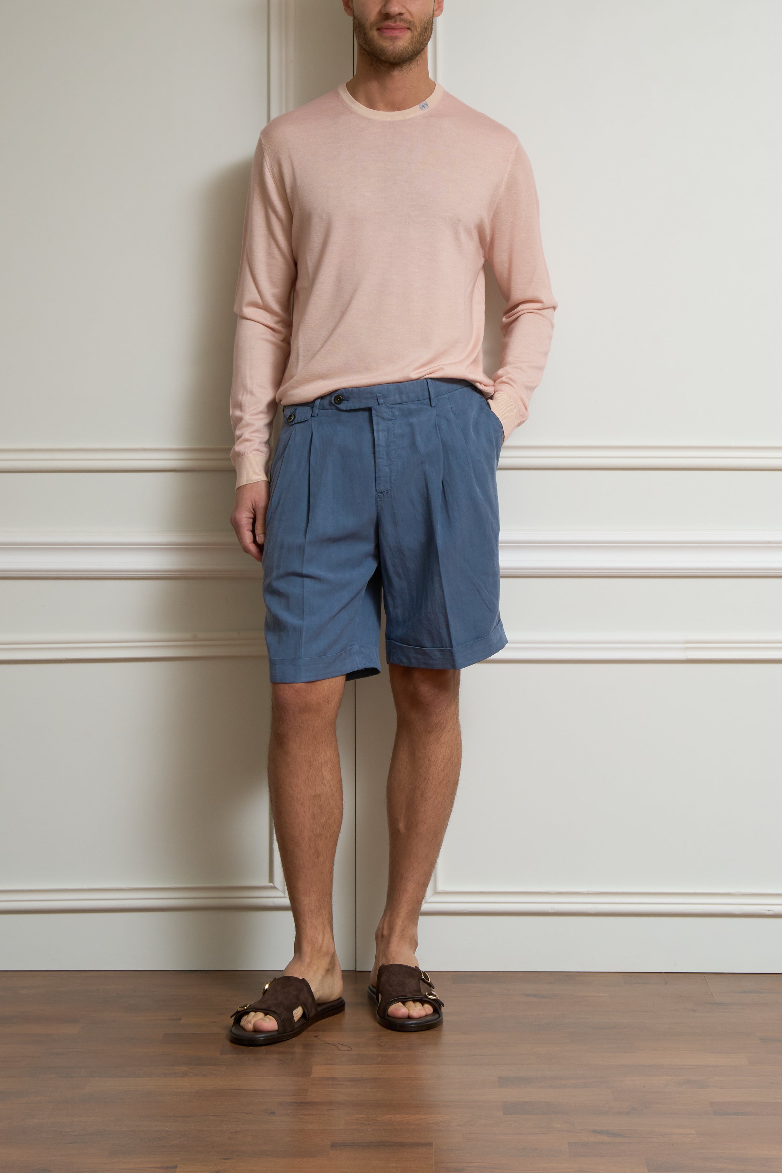 Bermuda mit Bundfalten in blau