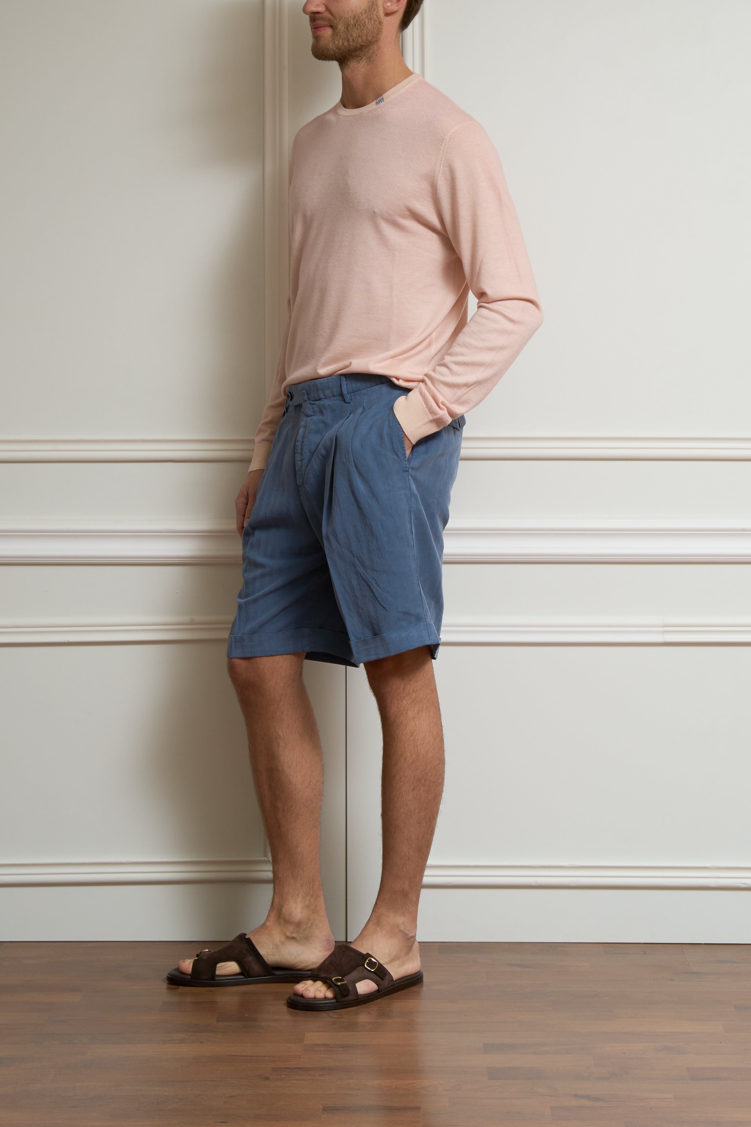 Bermuda mit Bundfalten in blau