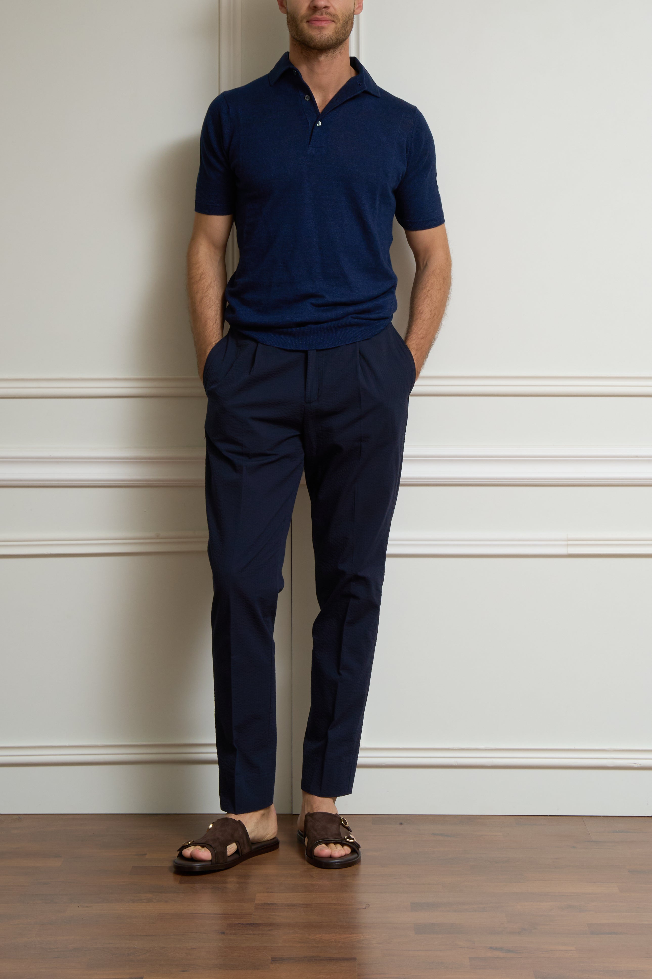 Leinen Polo in marine