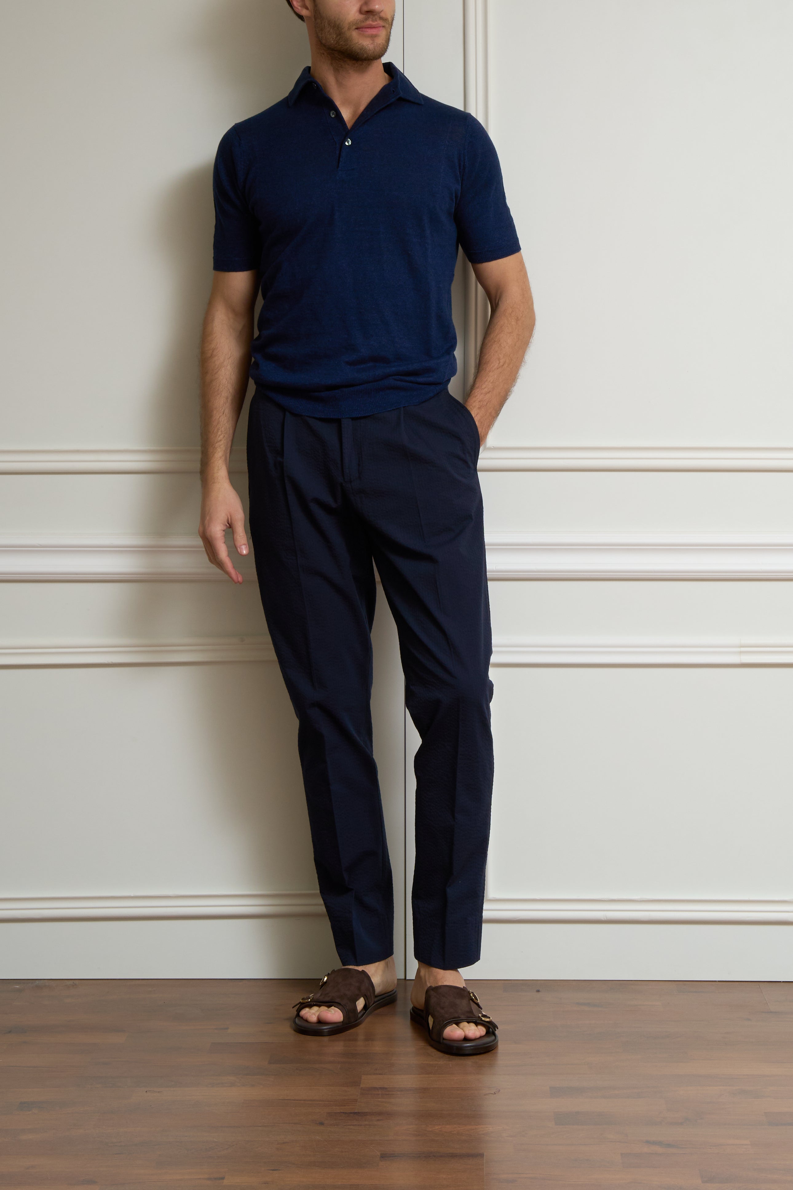 Leinen Polo in marine