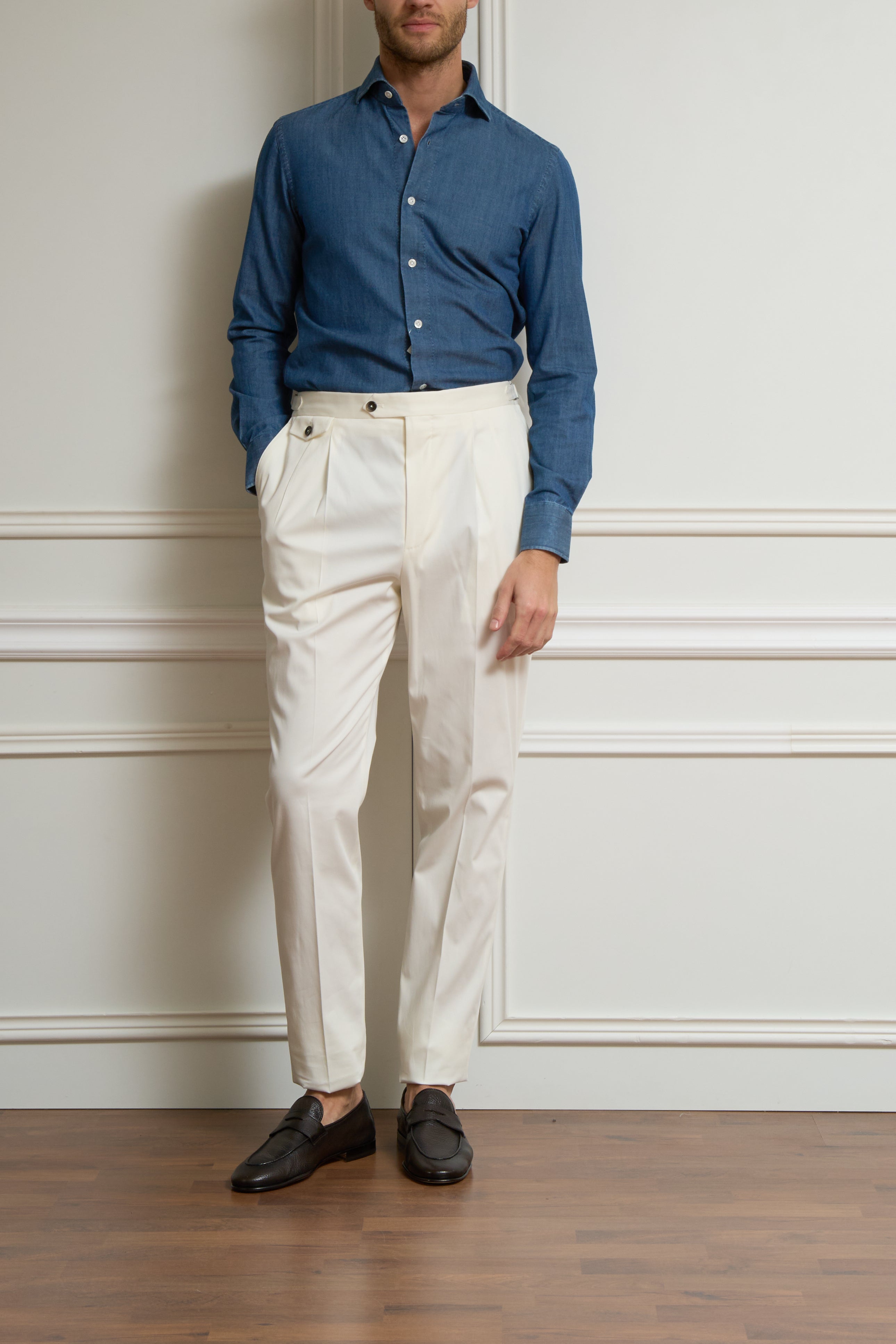 Bundfaltenhose in creme