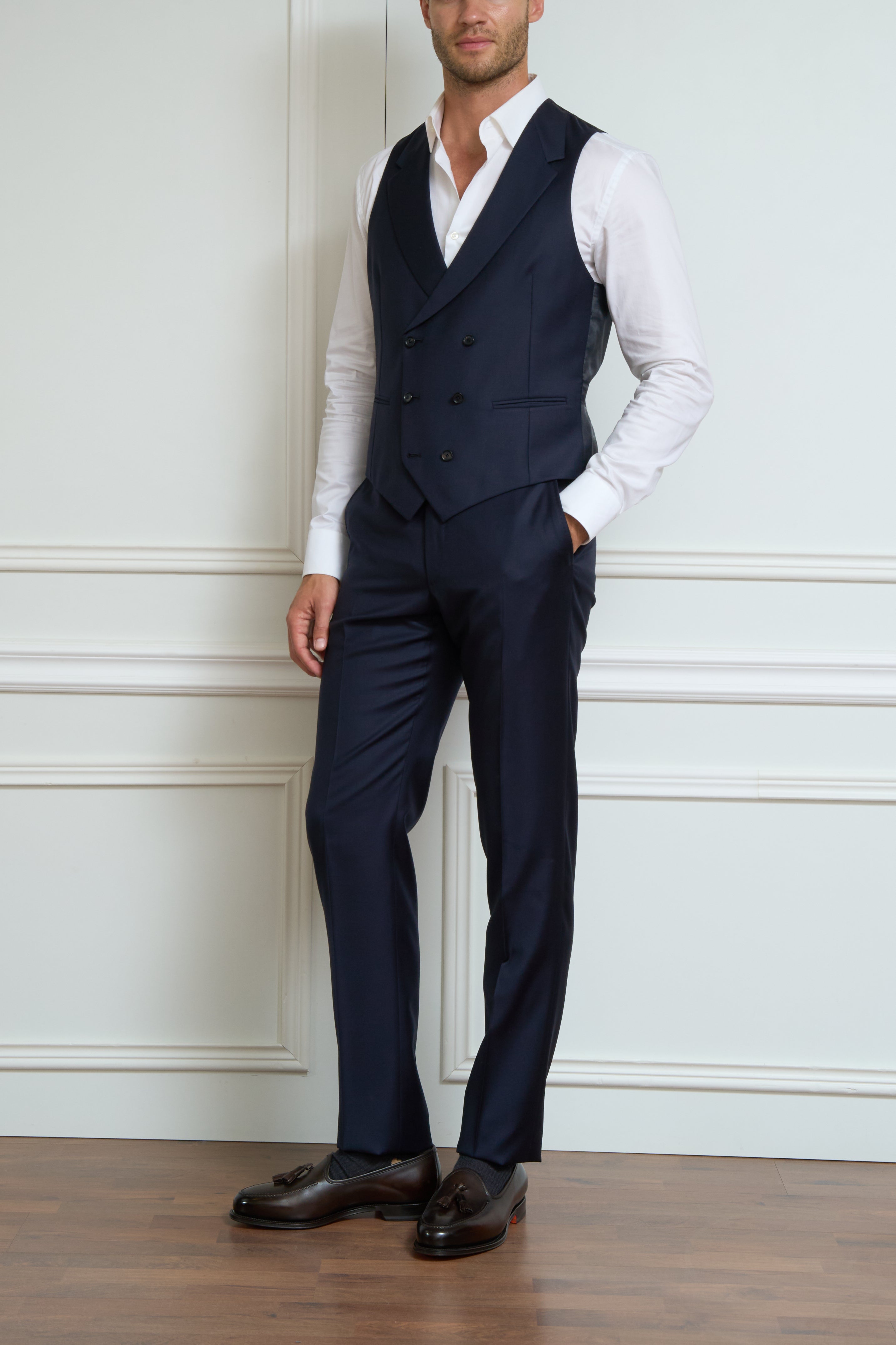 Three-piece suit in navy