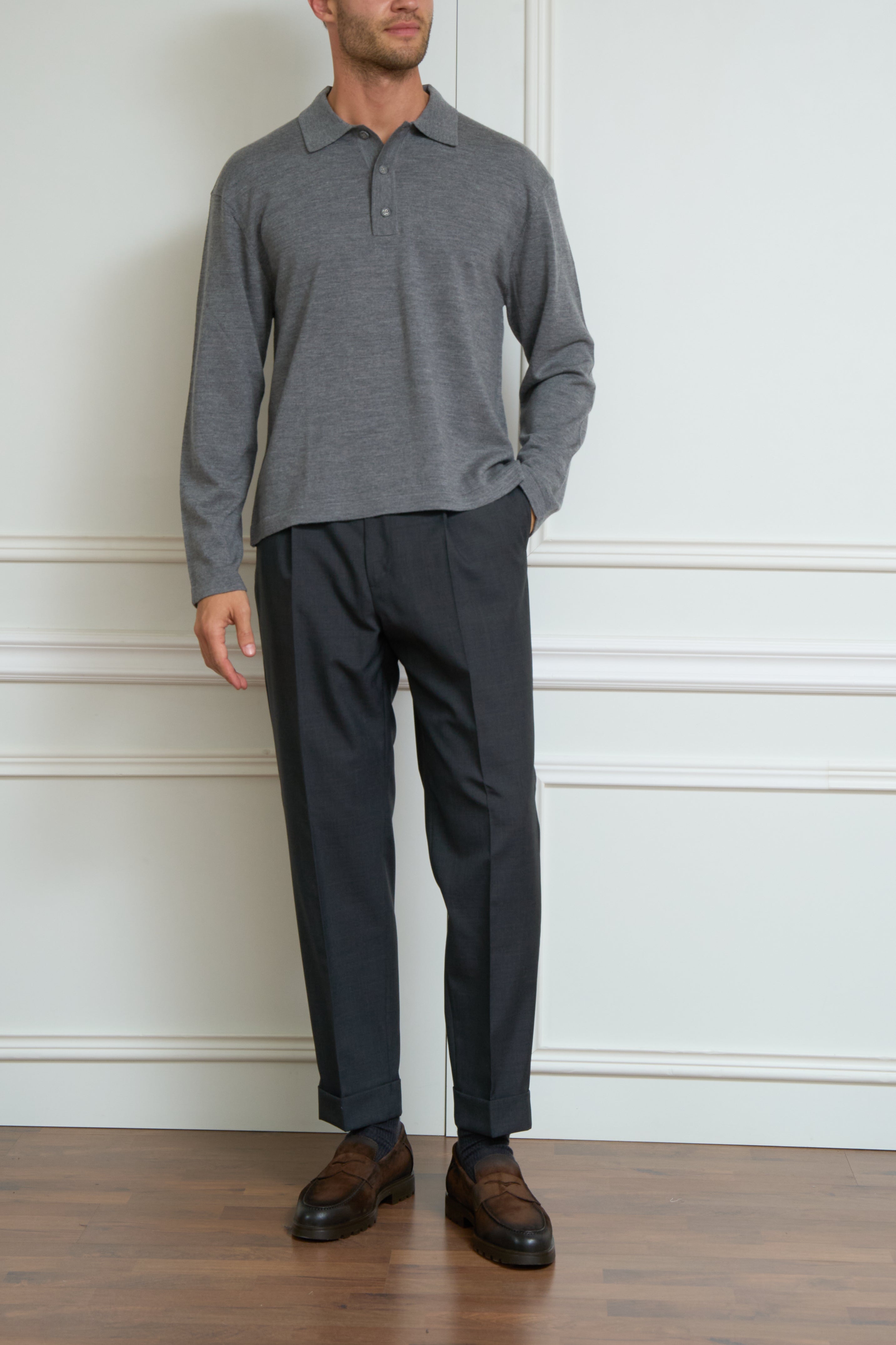 Long-sleeve Polo in grey