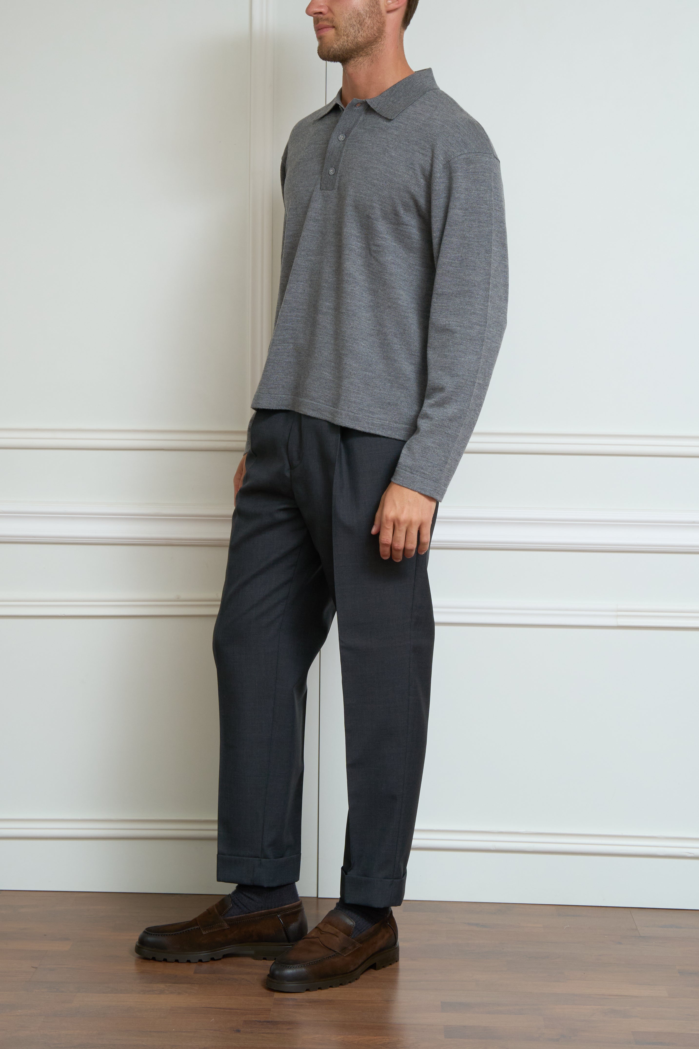 Long-sleeve Polo in grey