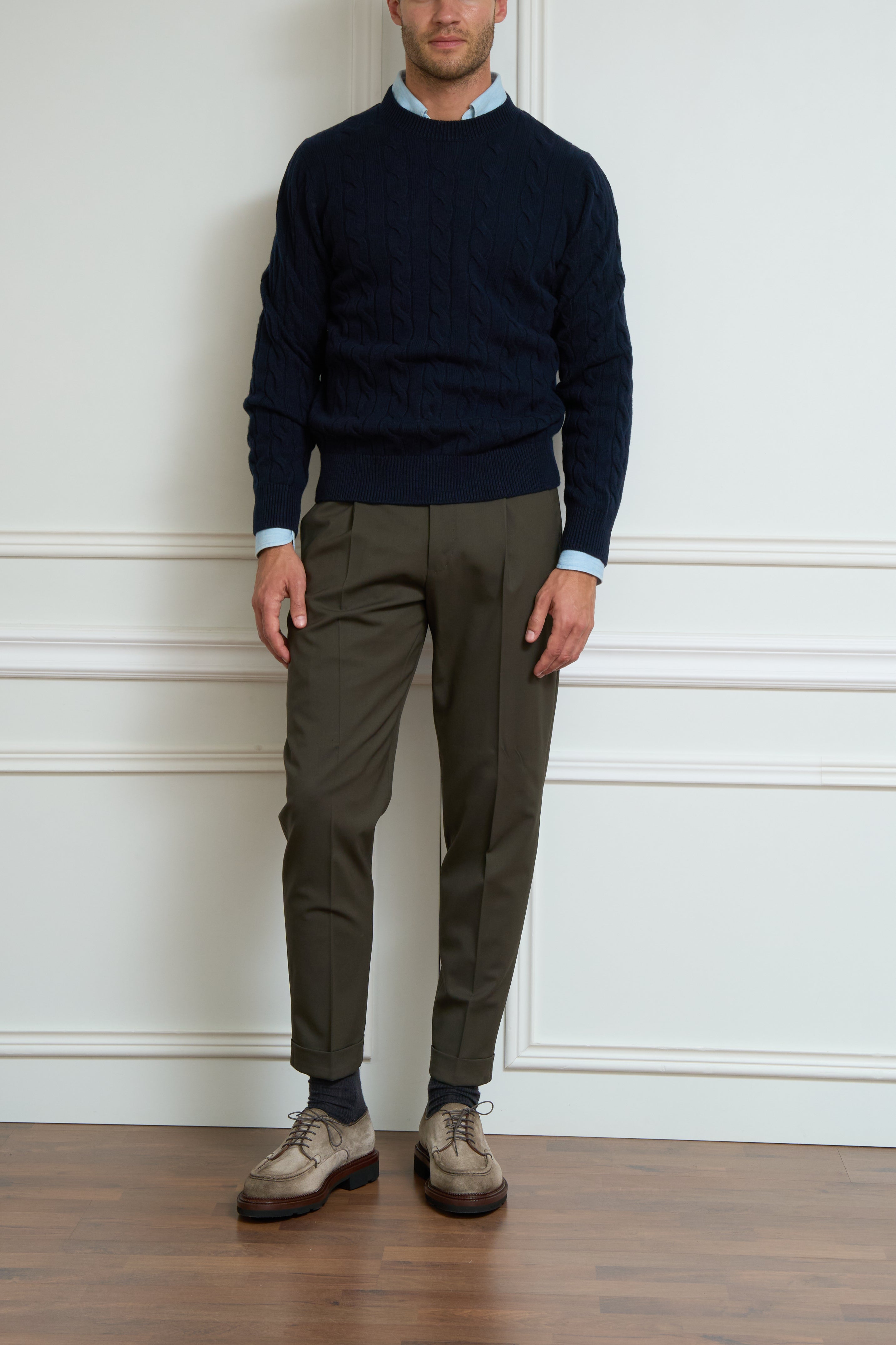 Cable knit sweater in navy