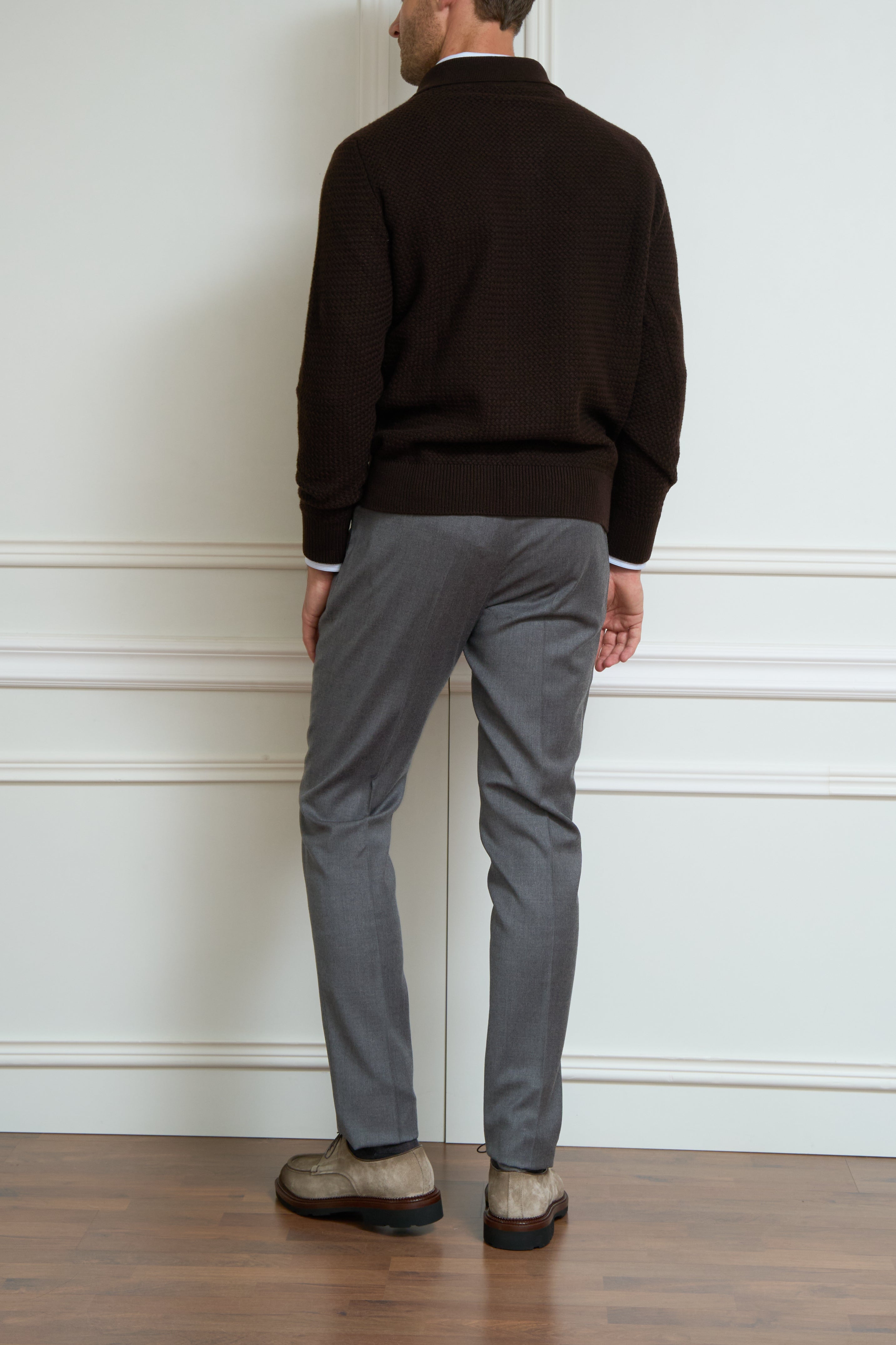 Long-sleeve polo shirt in brown