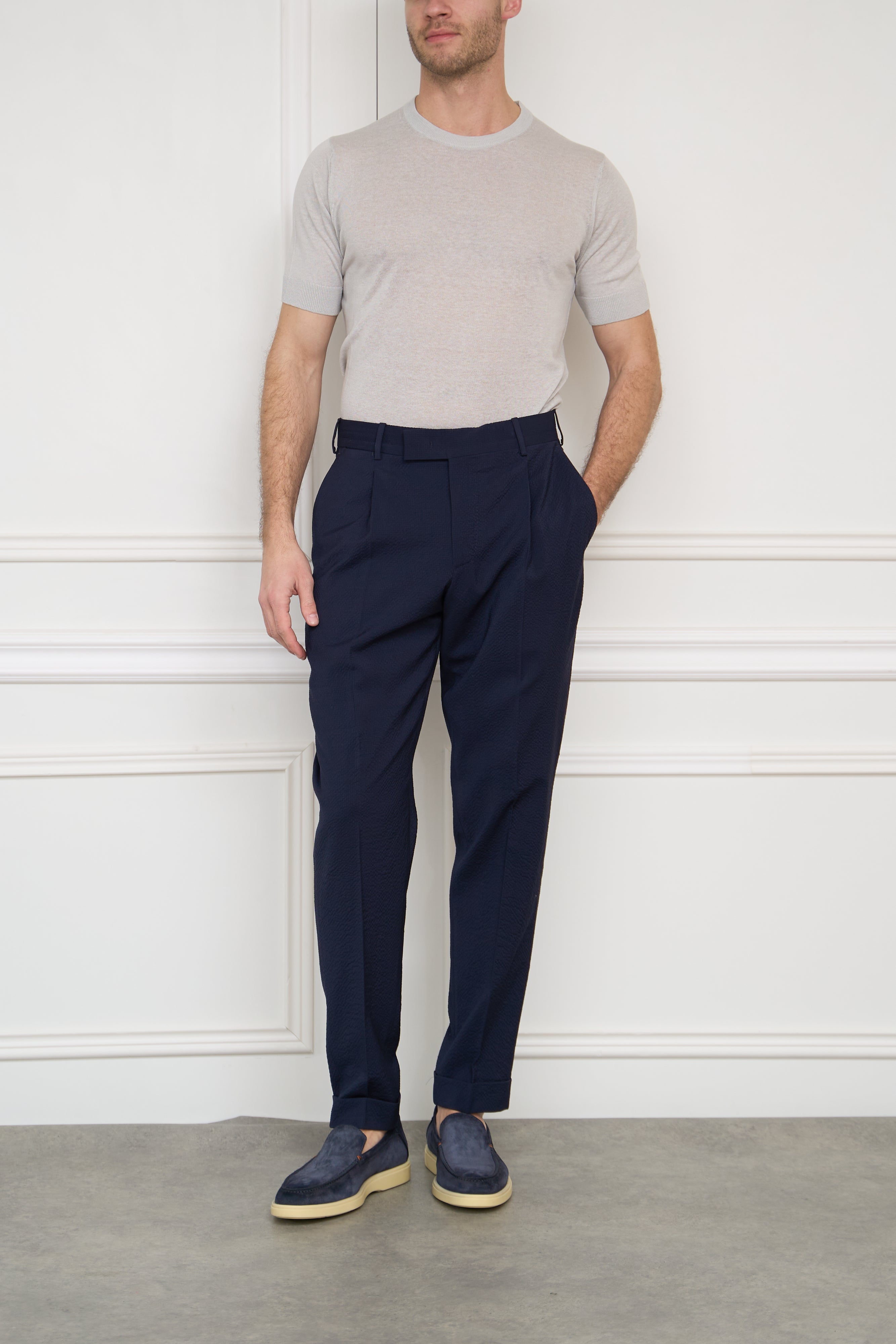 Seersucker pants in navy