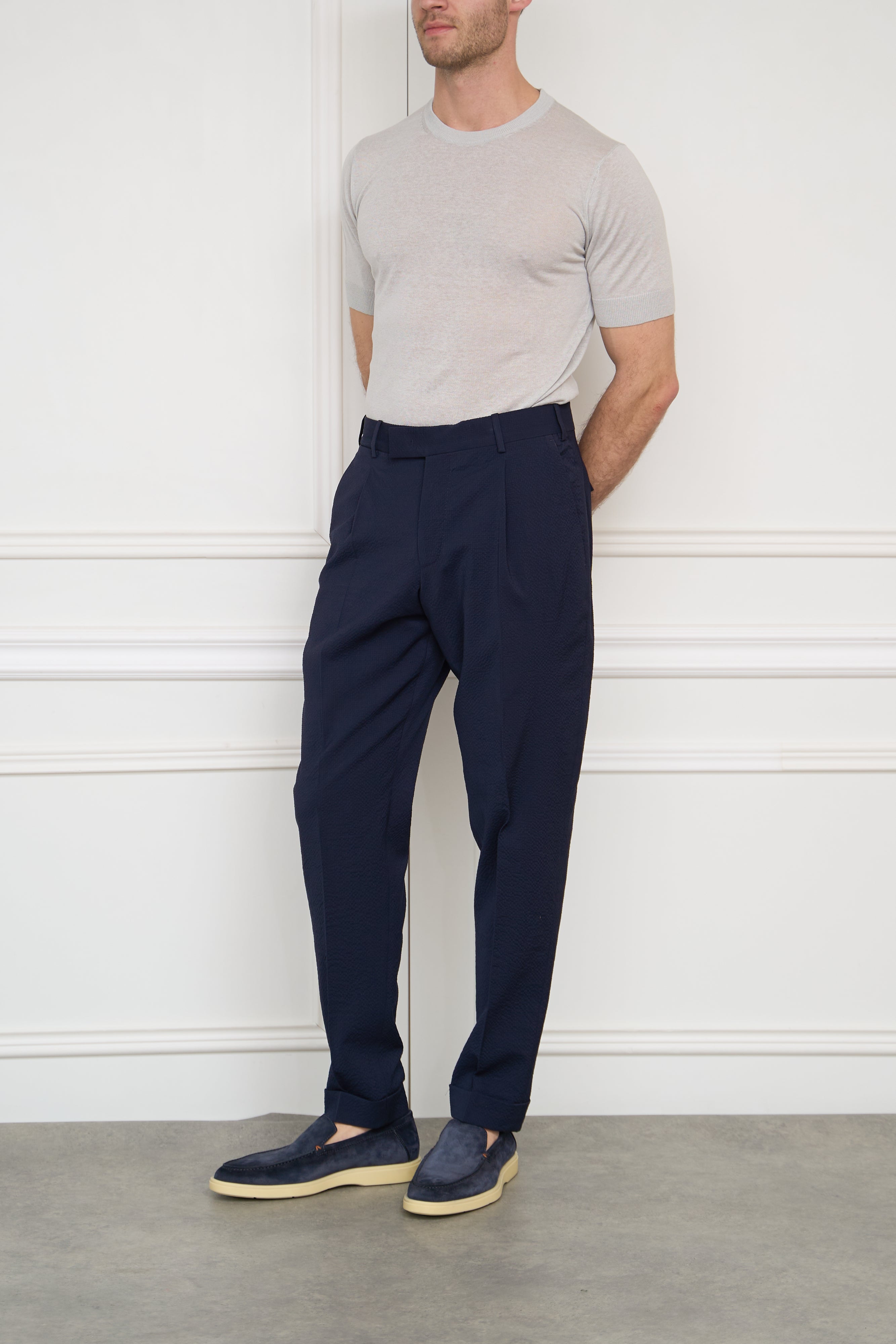Seersucker pants in navy