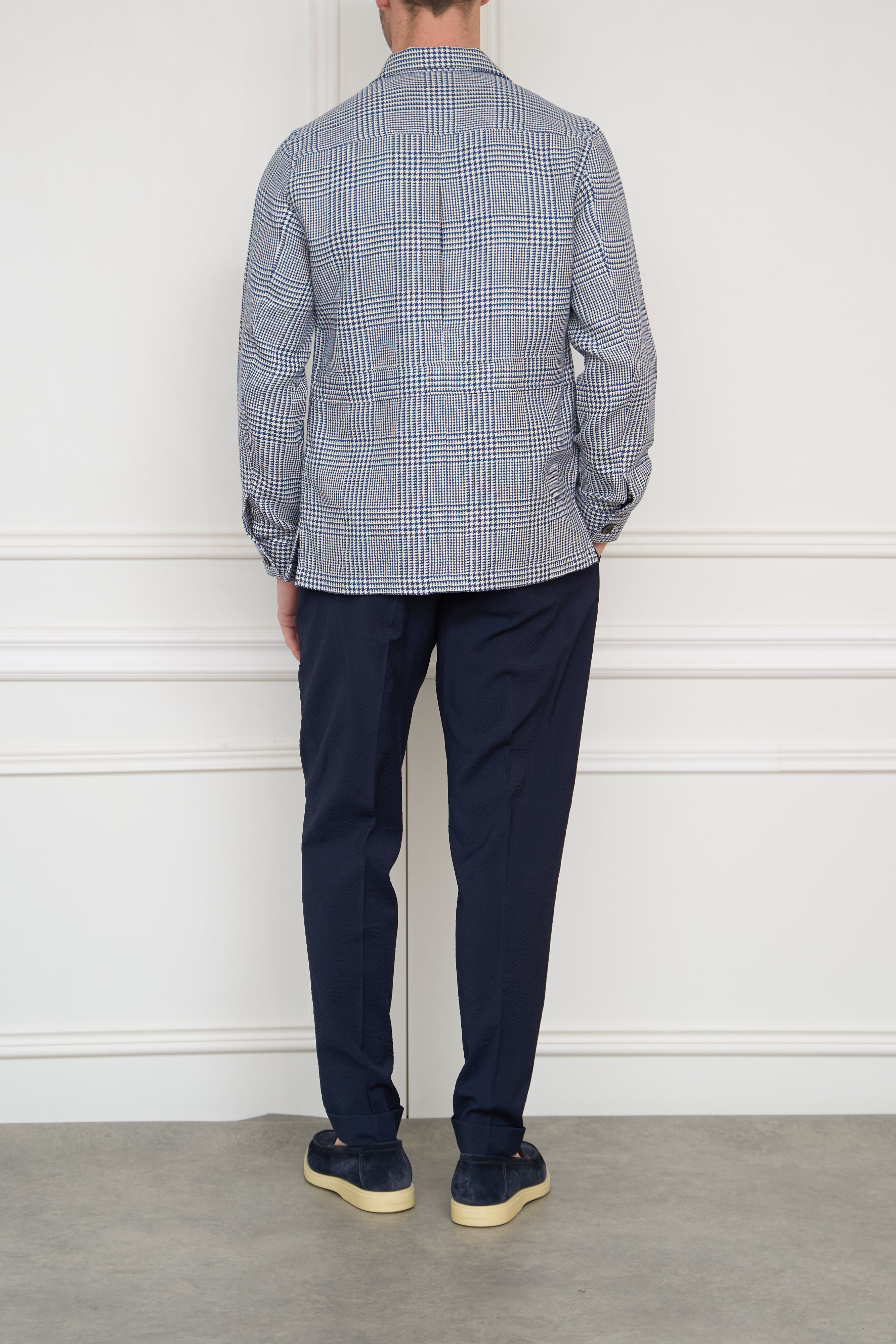 Leinen-Overjacket in blau-weiss kariert