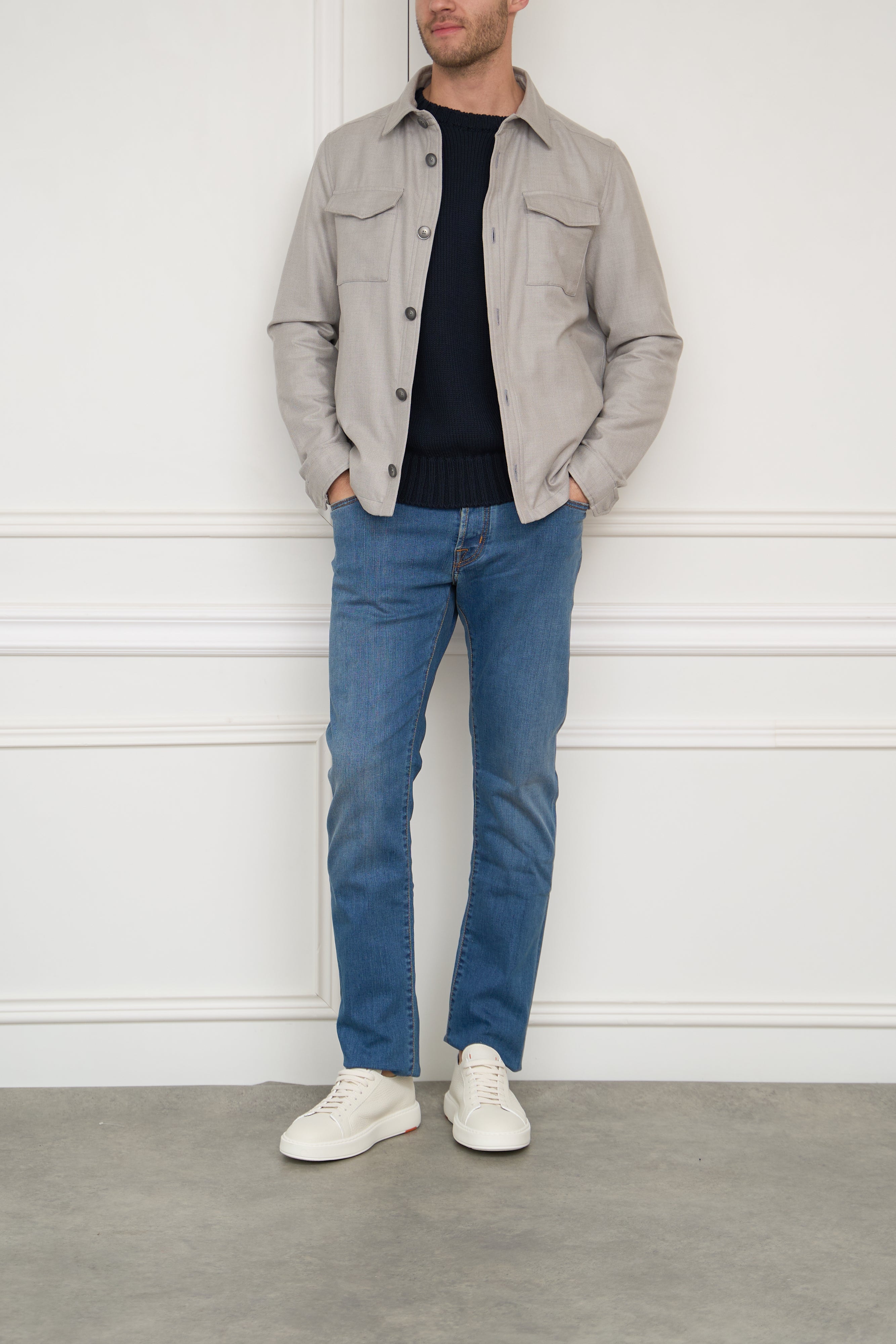 Cotton-cashmere jacket in stone