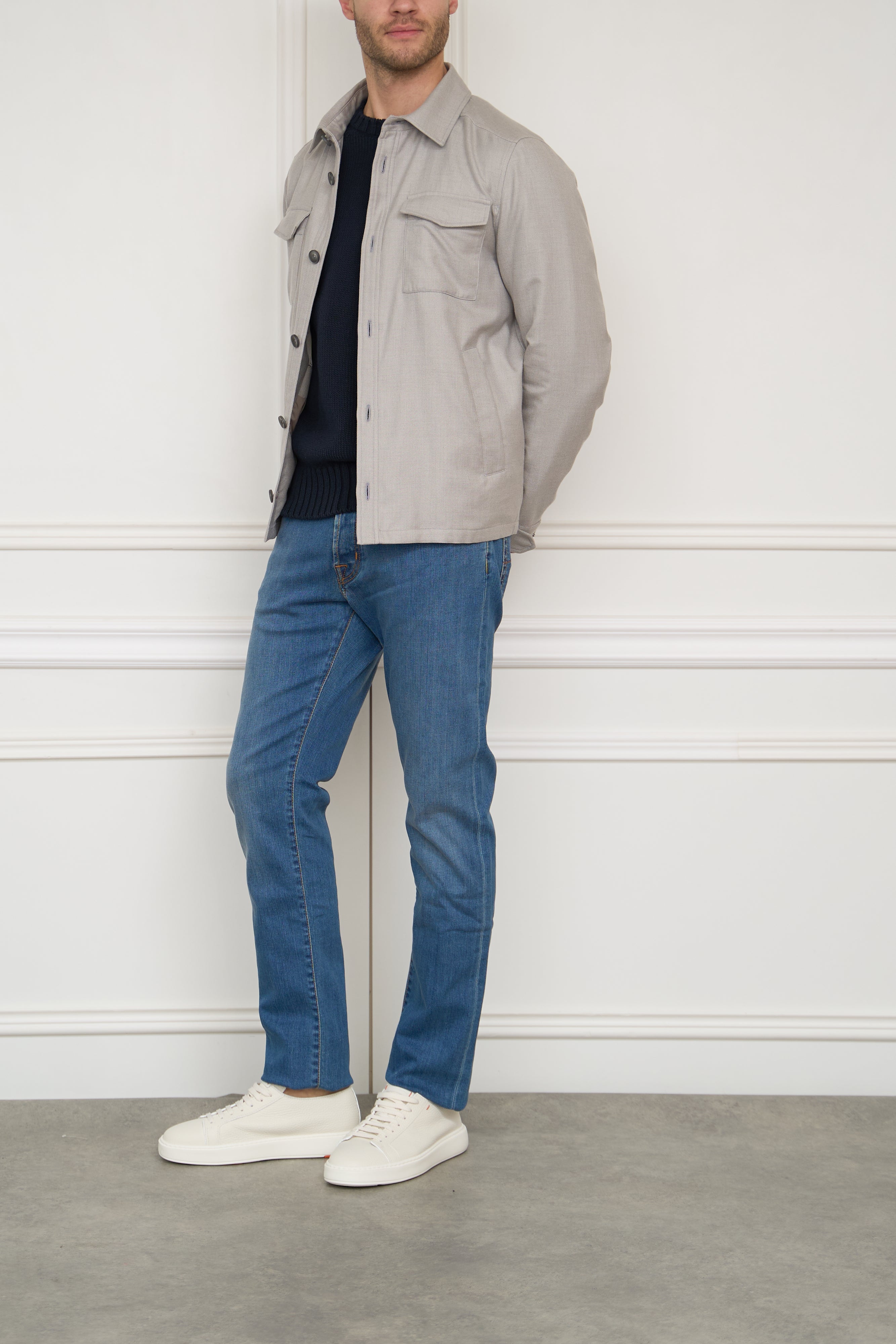 Cotton-cashmere jacket in stone
