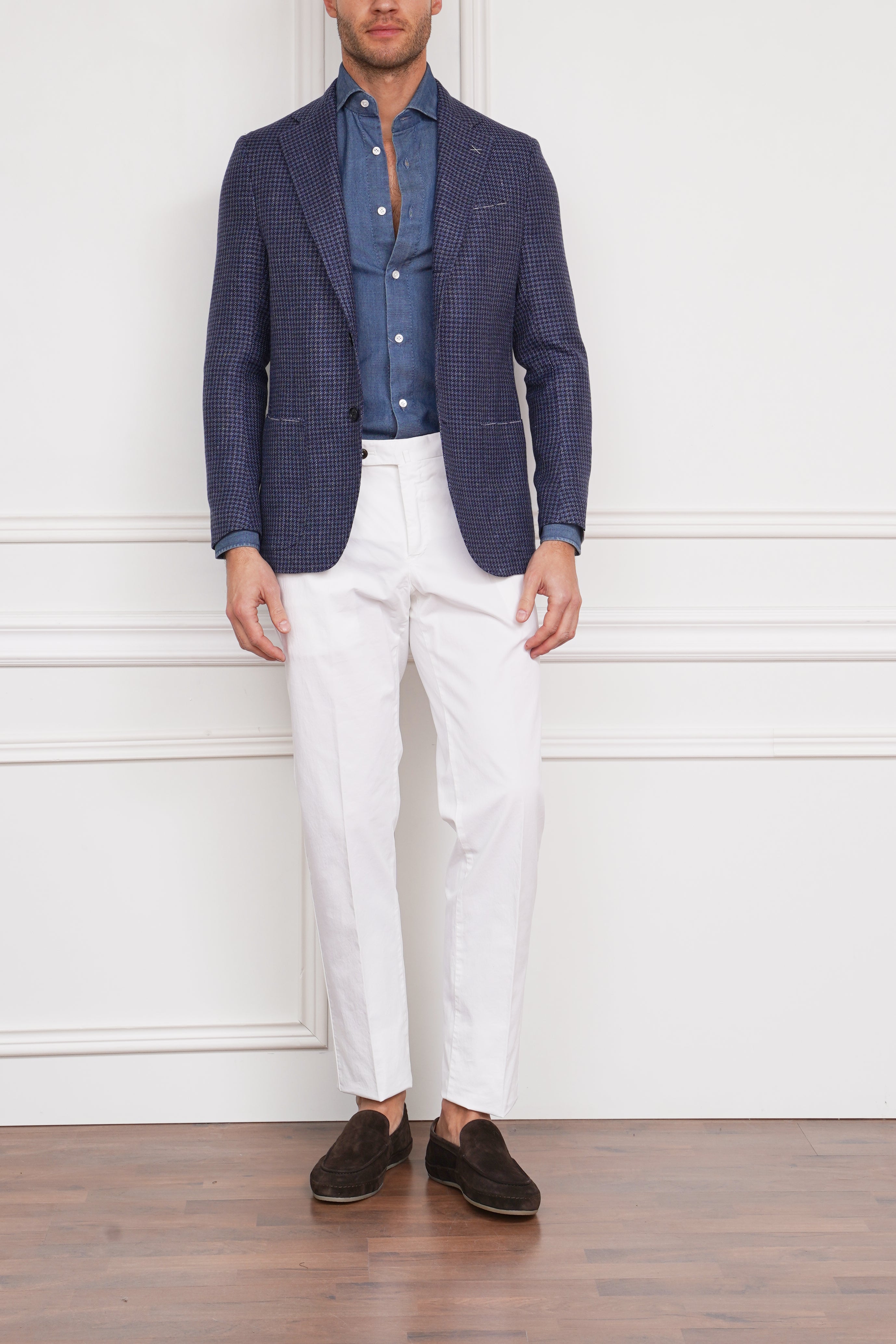 Sakko mit Hahnentrittmuster in blau