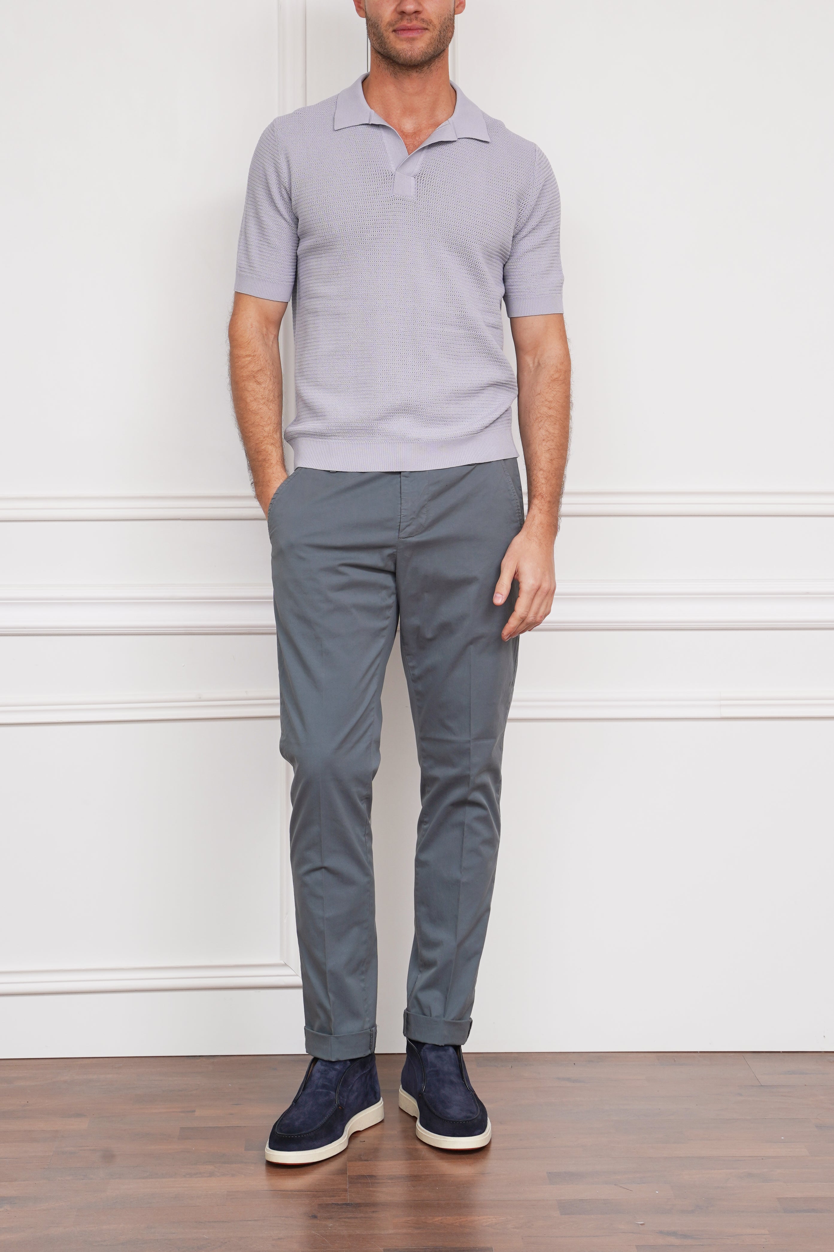 Gestricktes Poloshirt in flieder