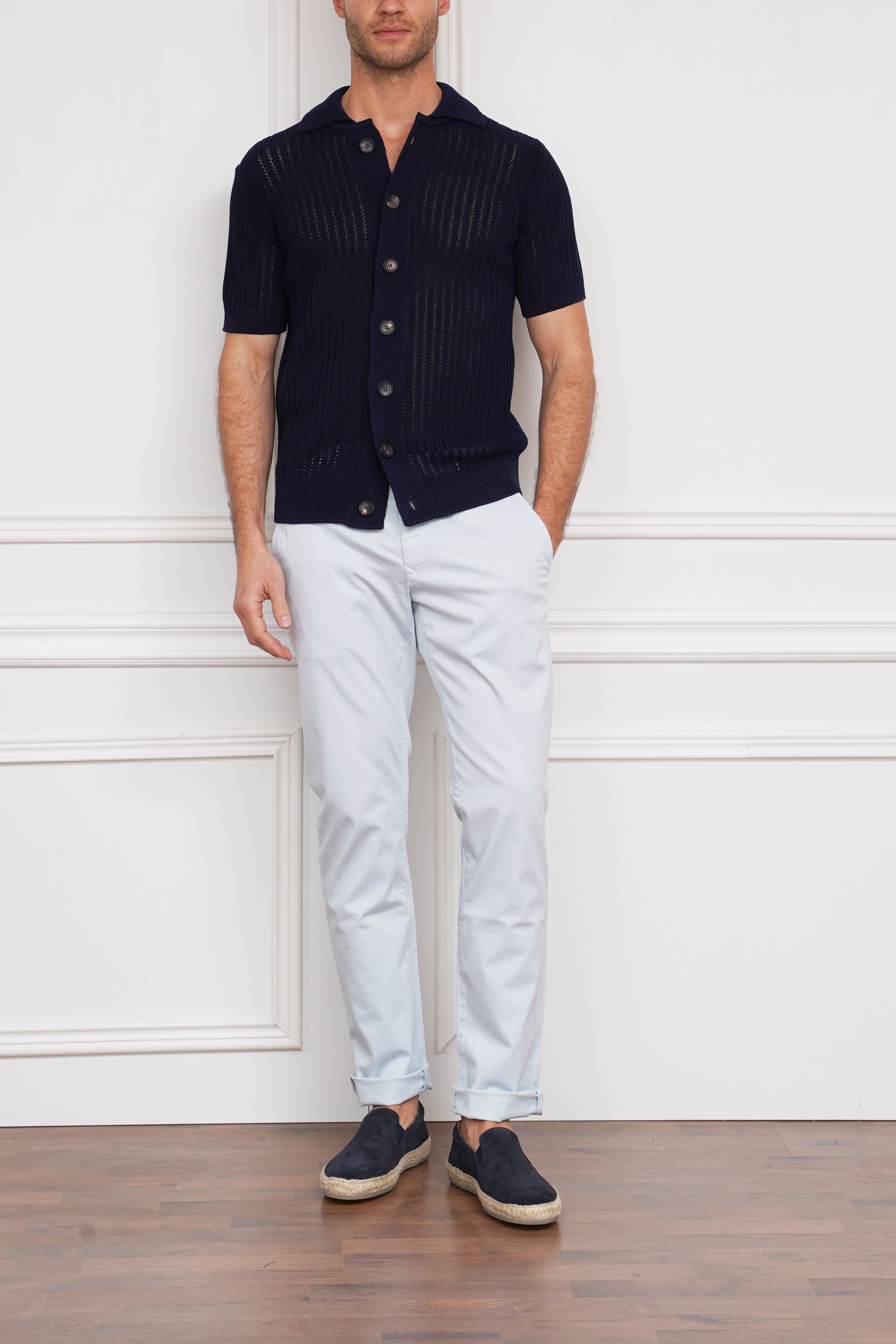 Full-Botton Strickpolo in marine