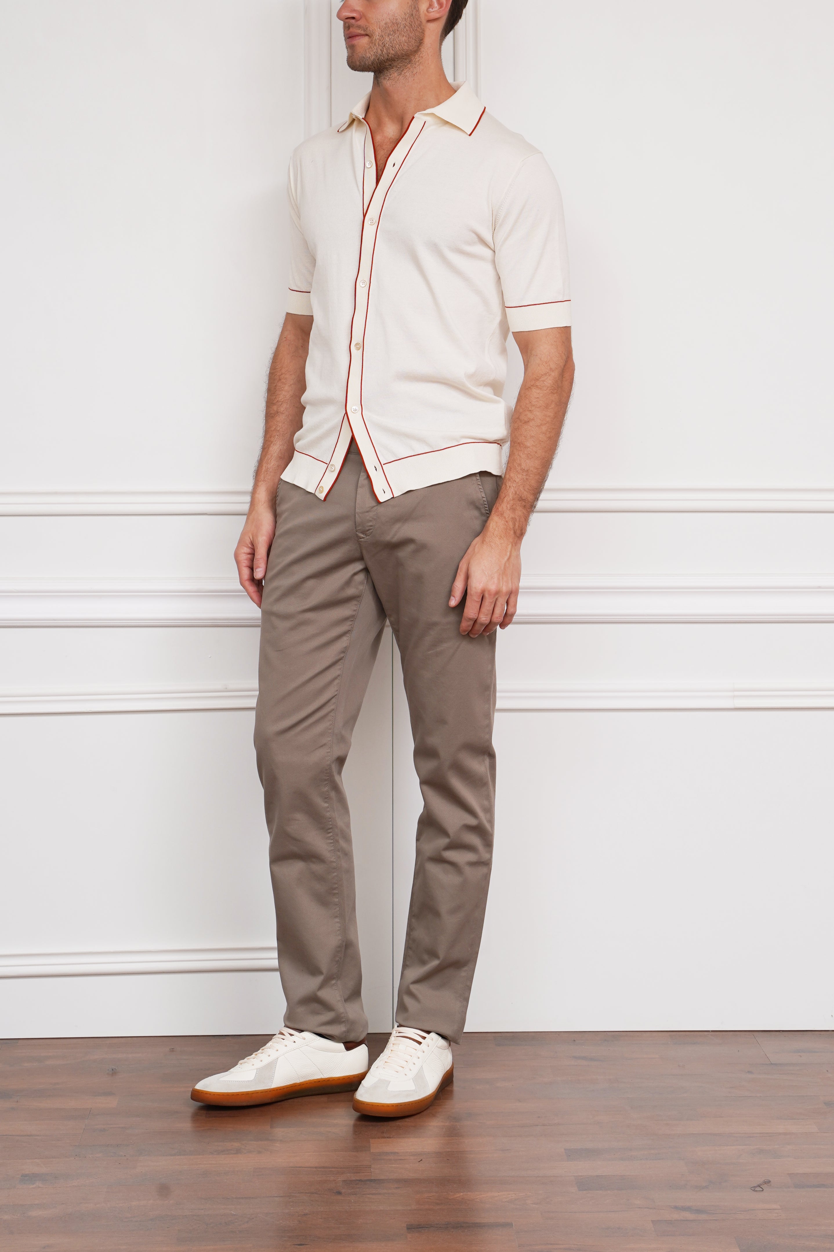 Full-Botton Strickpolo in creme