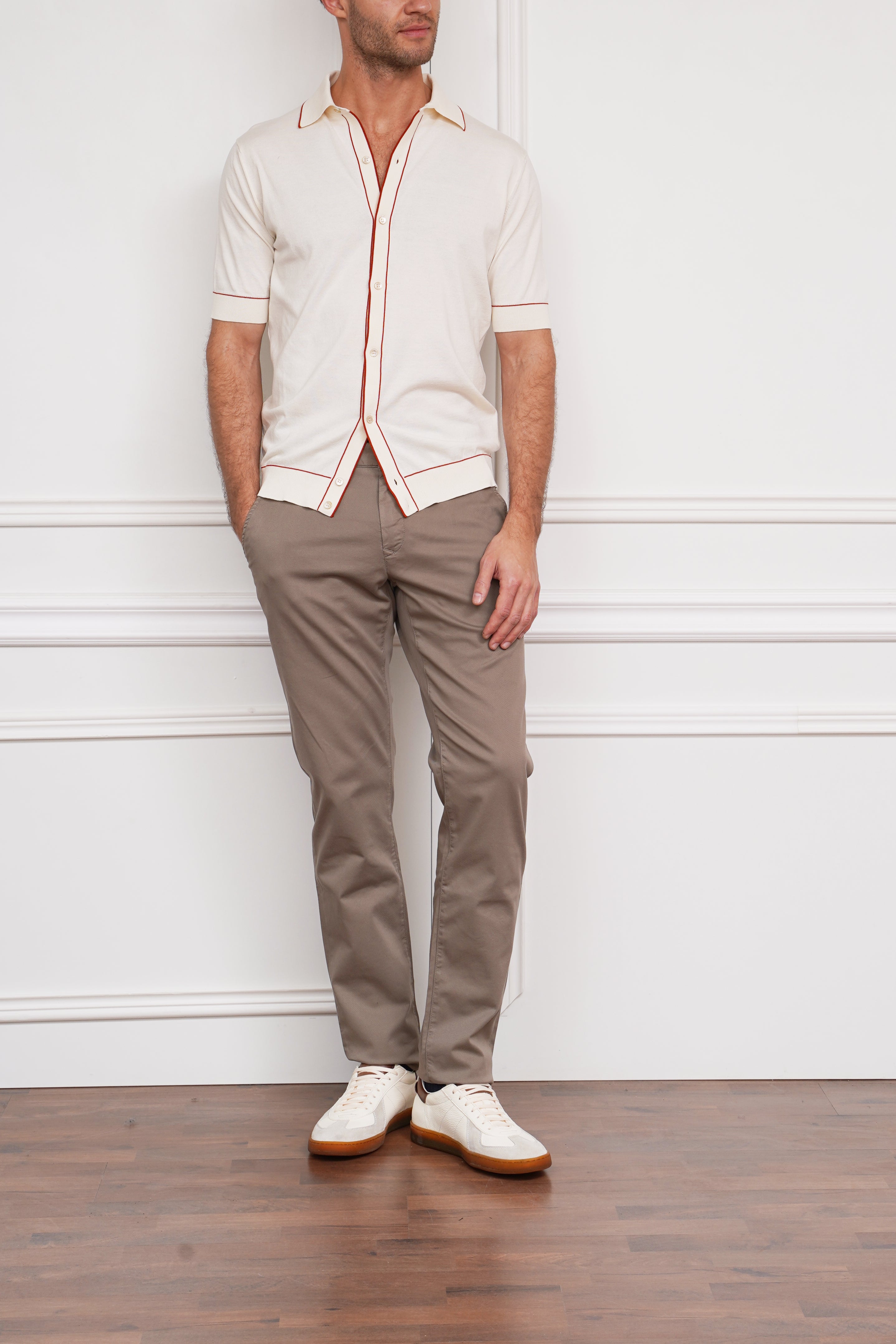 Full-Botton Strickpolo in creme