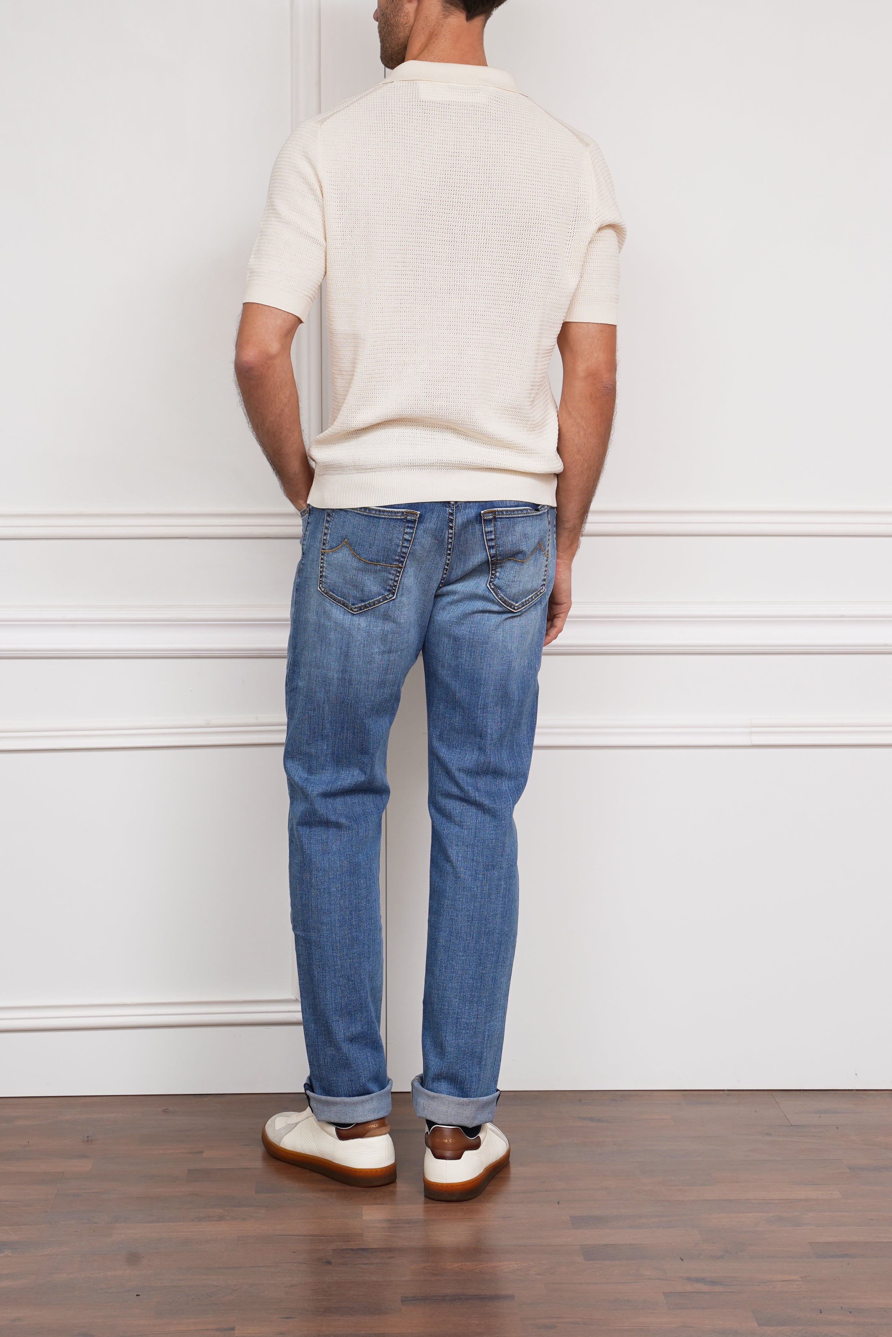 Gestricktes Poloshirt in creme