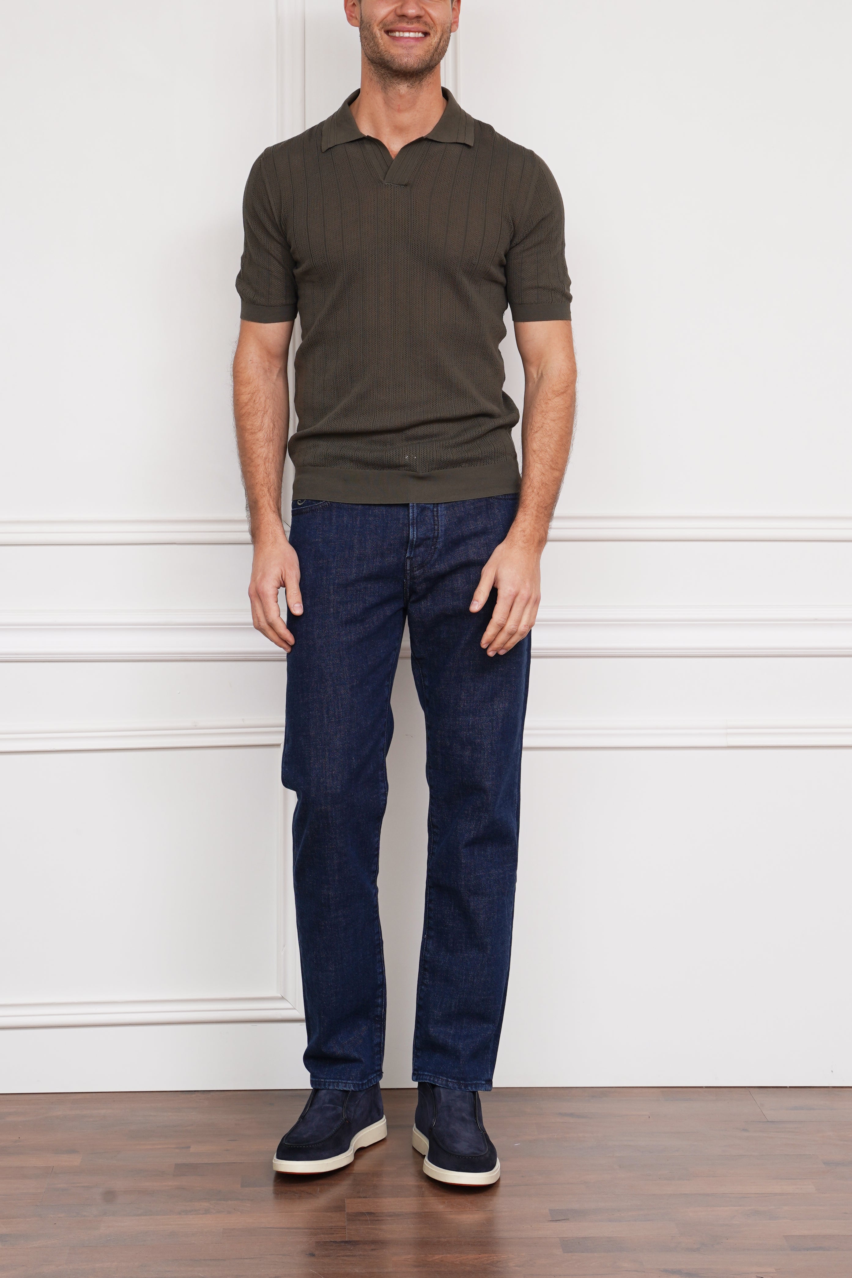 Gestricktes Poloshirt in oliv