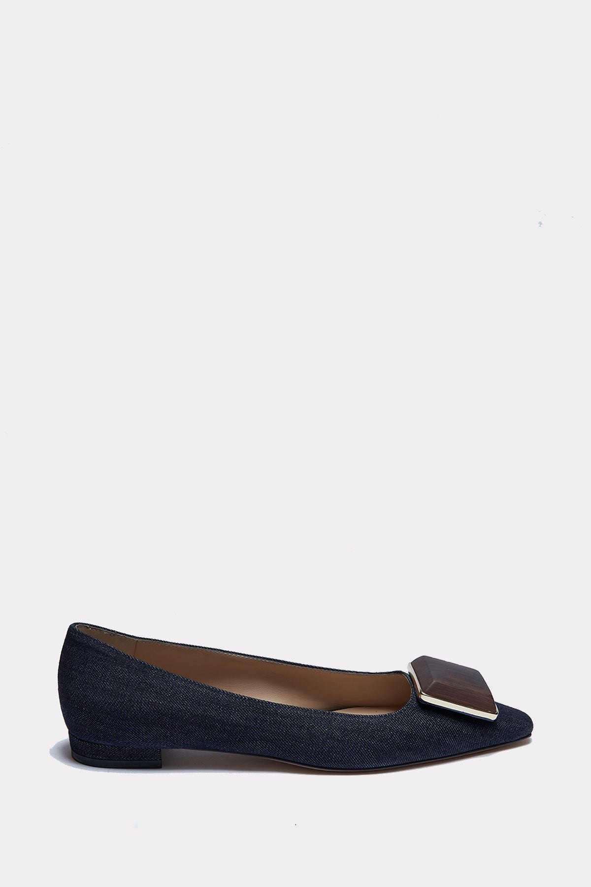 Denim flats with gemstone in blue